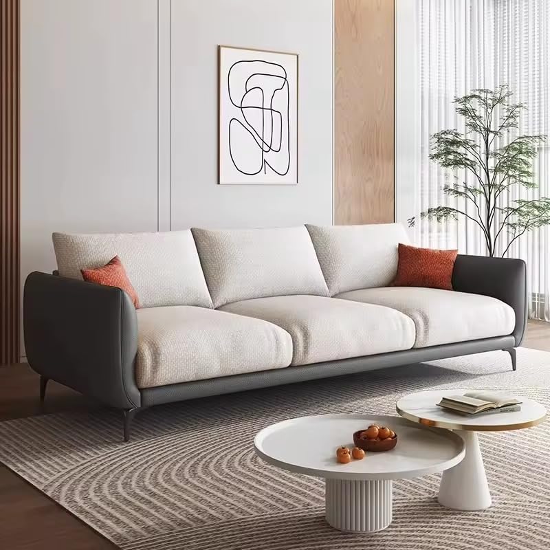 طقم اريكة قماشية عصرية بثلاثة مقاعد - تصميم بسيط بذراع مستقيم | وسادة ظهر مع حشوة اسفنجية - لغرفة المعيشة والفندق والمكت