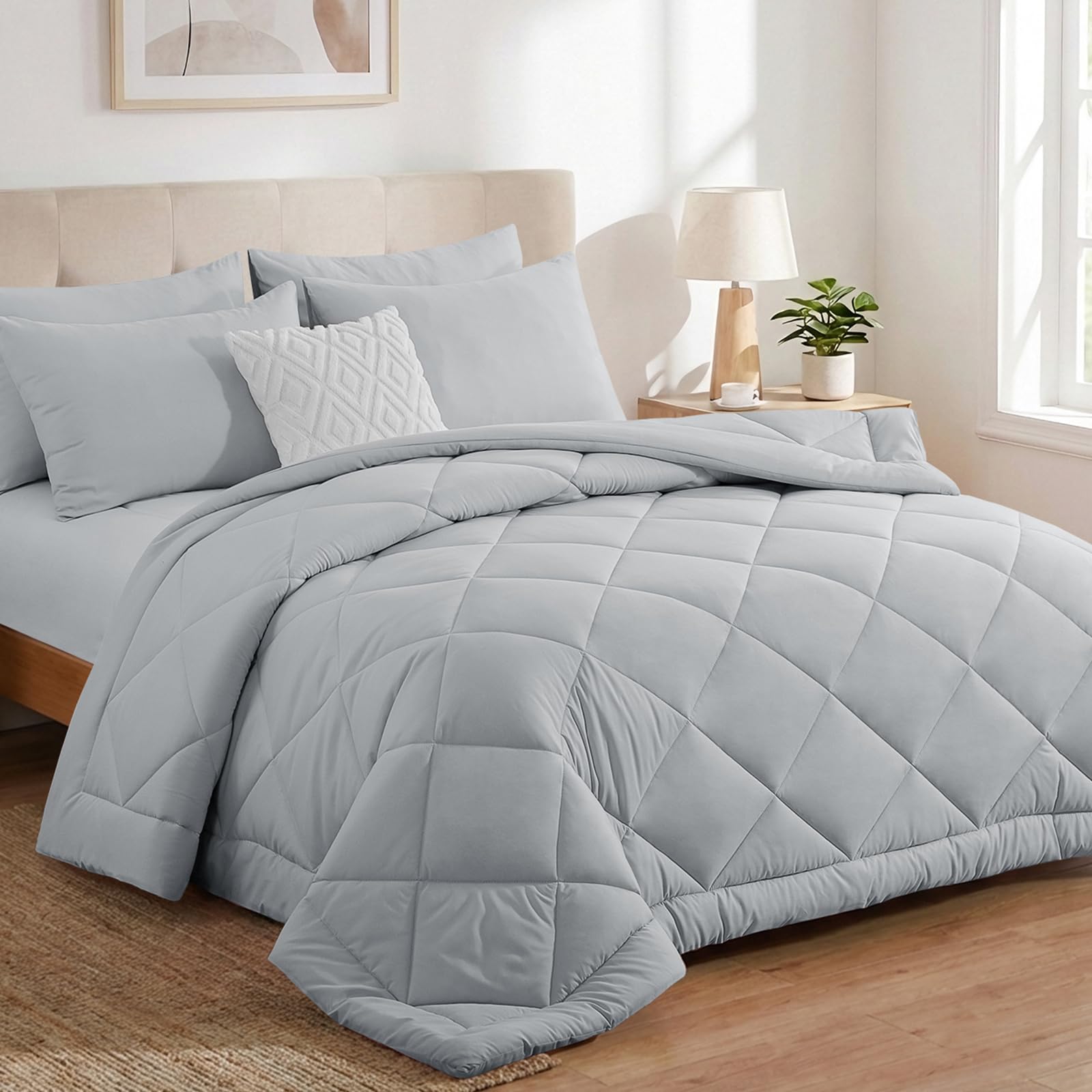 Aisbo Coverless Duvet Double Size 10.5 Tog - 200x 200cm, Light Gray Duvet with 2 Pillowcases Soft Li