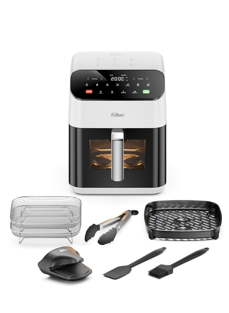 Feller Germany Air Fryer 1800 W, Large 7L Cap., Xcyclone-Tech, 4x Non-Stick Ceramic Coating, 10 Cooking Functions, Touch