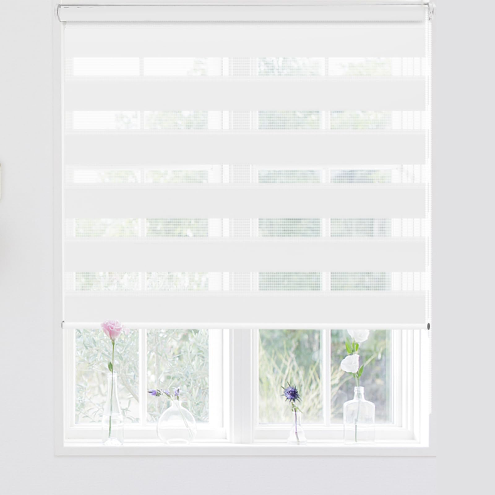 Kokorona Day and Night Zebra Roller Blinds, Dual Layer Fabric Zebra Window Blinds for Bedroom, Light Filtering Privacy D