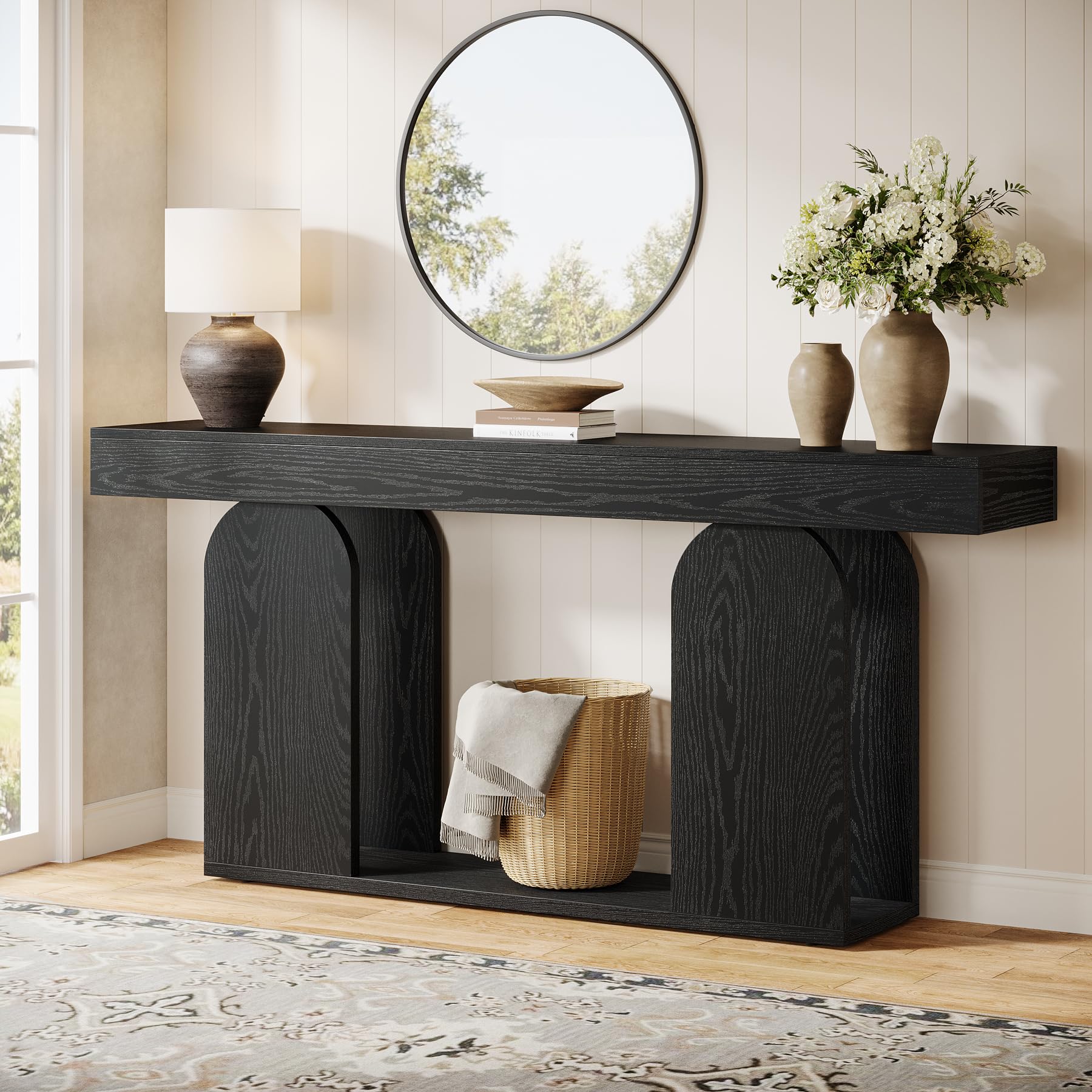 Tribesigns 70.9-Inch Extra Long Sofa Table, Farmhouse Console Tables with Wood Frame and Storage Shelf, 2-Tier Wood Tabl