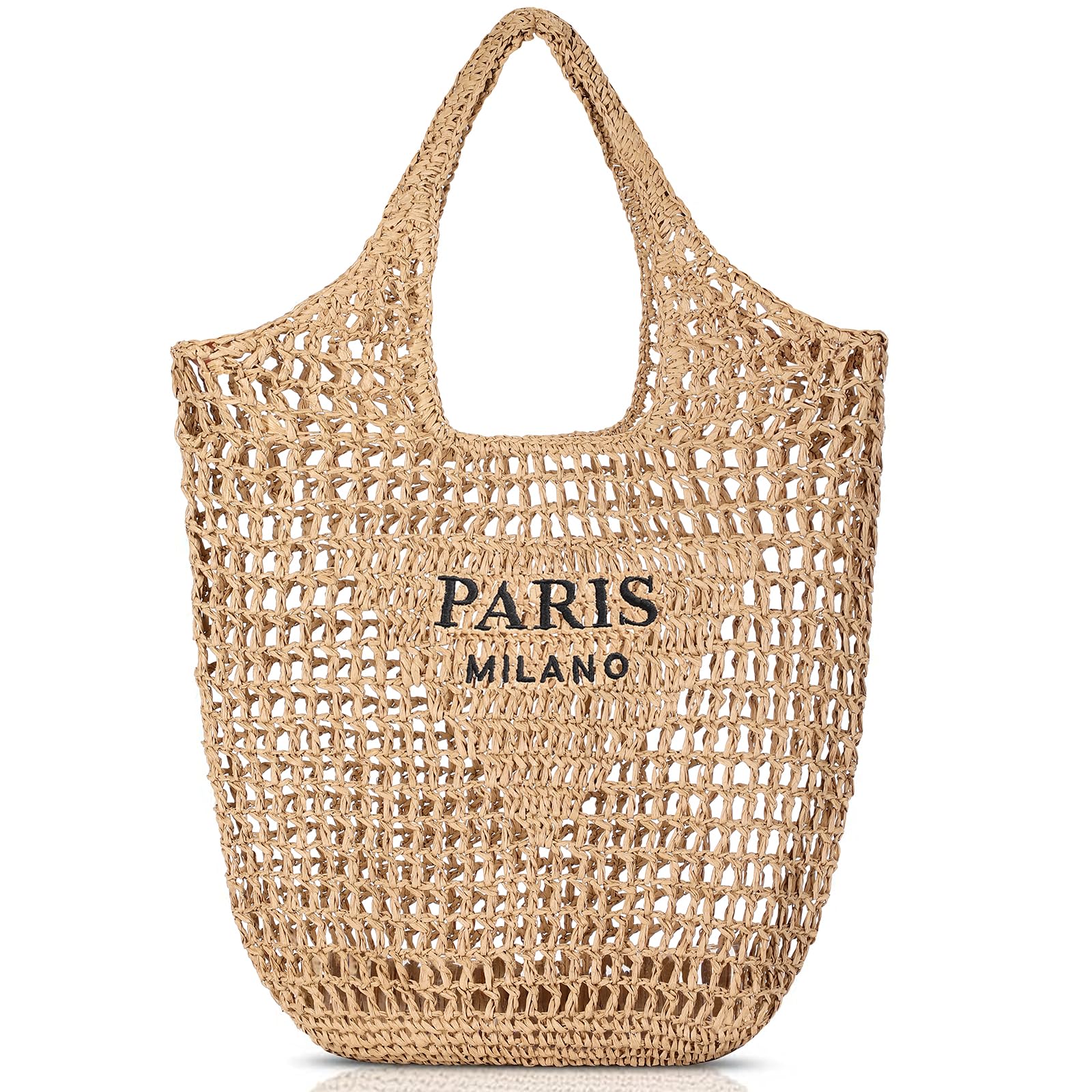 Pleneal Straw Beach Bags for Women - Women Beach Handmade Woven Tote Bag, Summer Mesh Hollow Shoulder Bag for Holiday