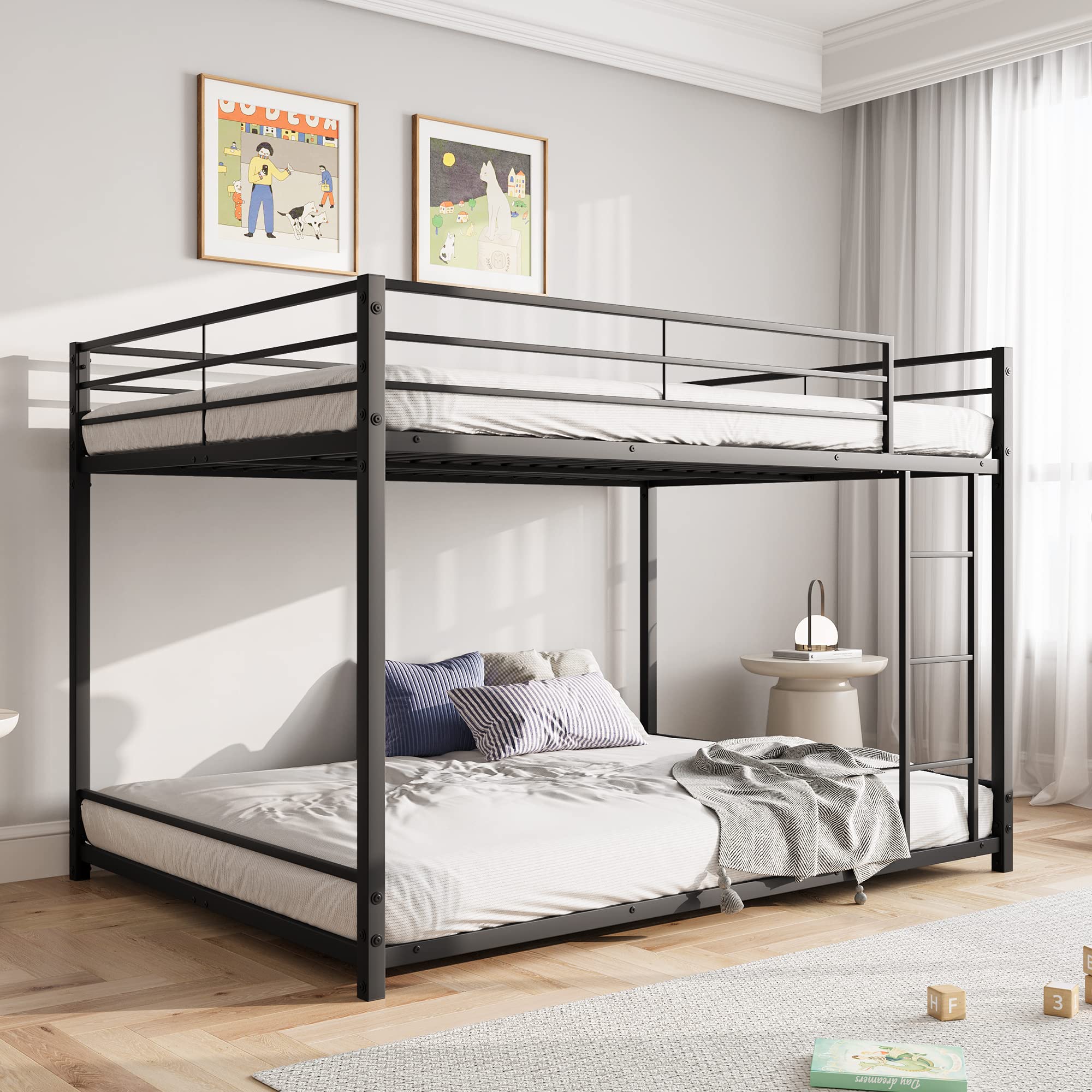 4FT6 Double Bunk Beds, Full Over Full Loft Bed Frame Metal Heavy Duty Full Size Bunk Beds for Kids, 