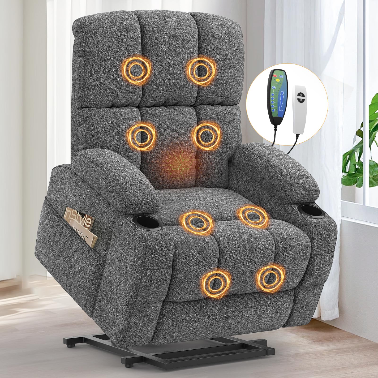 Lift Chair for elderly, Recliner Armchair with Massage and Back Heating, Extended Footrest, Reclinin