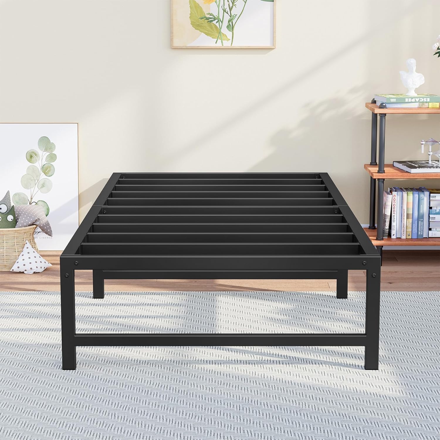 Yornoli 3ft Single Bed Heavy Duty Steel Slats Single Metal Bed Frames with 31.5cm Platform Storage f
