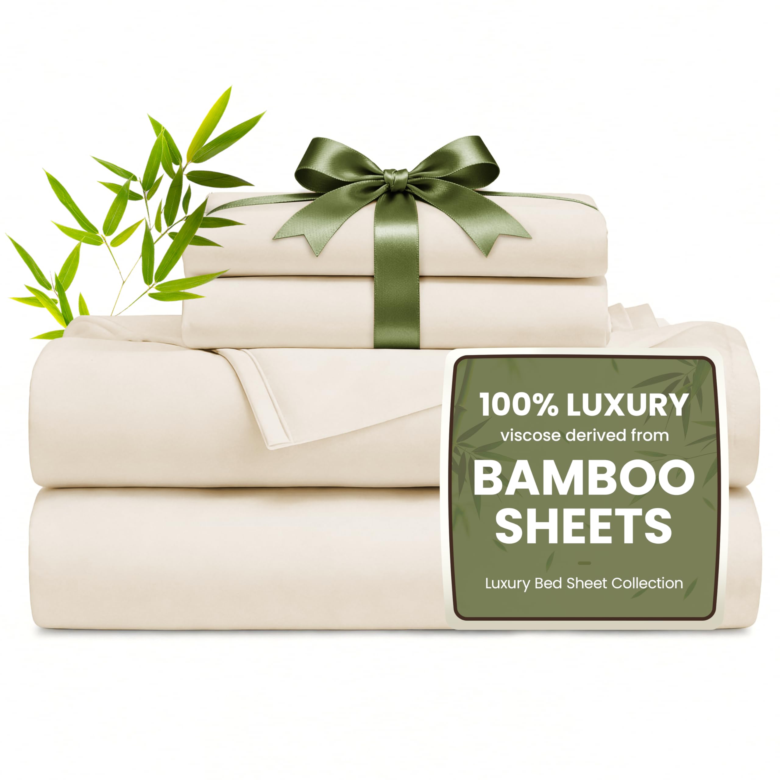 Love's cabin 4 Piece Queen Sheet Set, 100% Rayon Derived from Bamboo, Cooling & Breathable, Soft Silky Deep Pocket up to