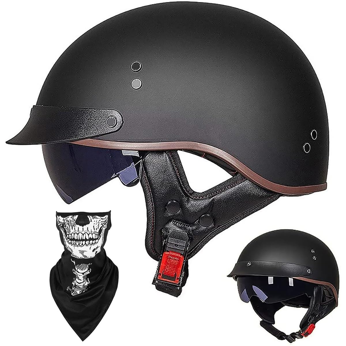 Half Helmet Open-Face Helmet Brain - Cap Cruiser Chopper Scooter Pilot Jet Helmet DOT+ECE Certified Personality Retro Ha
