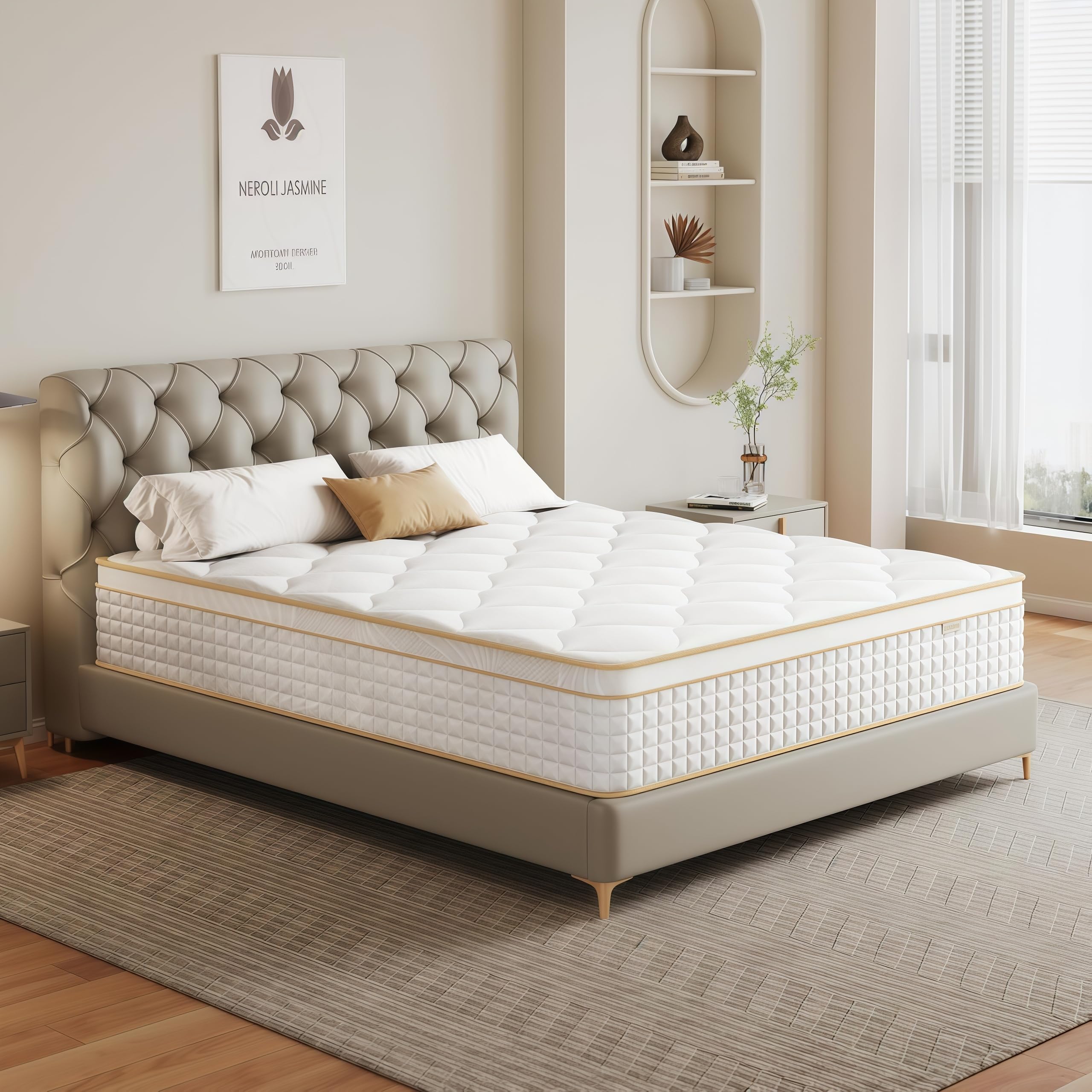 Queen Mattress 12 Inch Hybrid Mattress in a Box with Memory Foam and Pocket Springs for Pressure Relief, Medium Firm Que