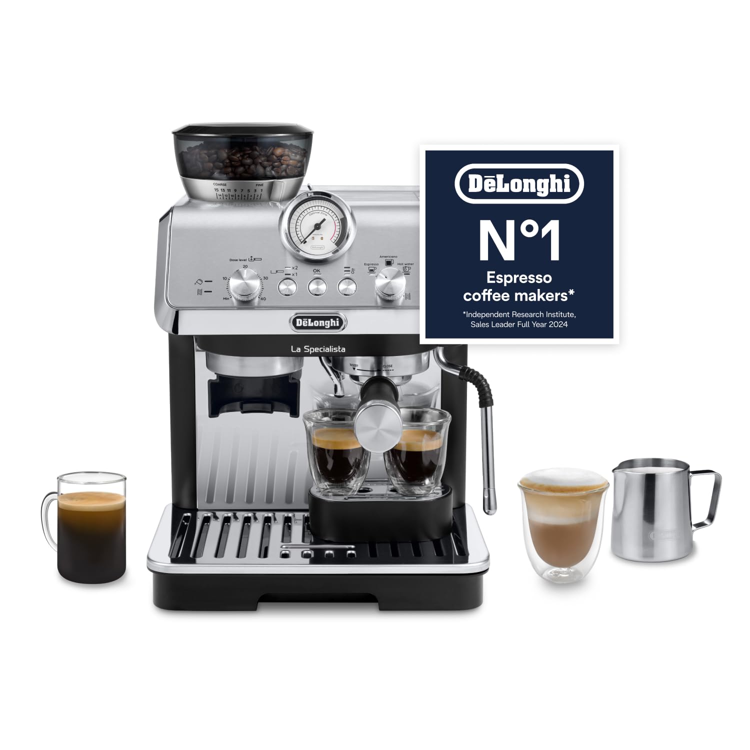 De'Longhi La Specialista Metal Barista Pump Espresso Machine, Bean to Cup Coffee and Cappuccino Maker, EC9155.MB, 1450W,