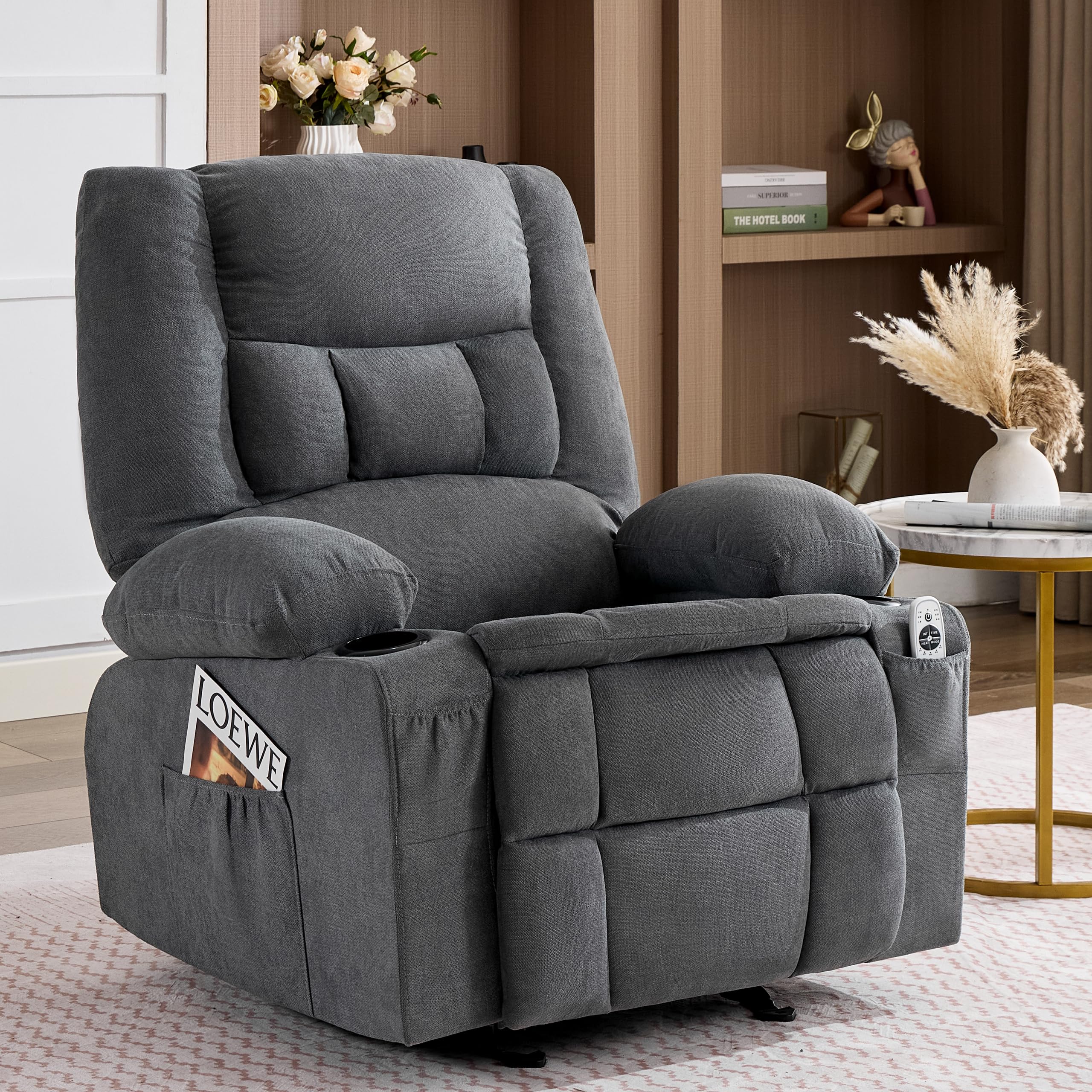 Rocker Recliner Chair with Massage and Heat, Nursery Rocking Chairs for Living Room, Ergonomic Comfy