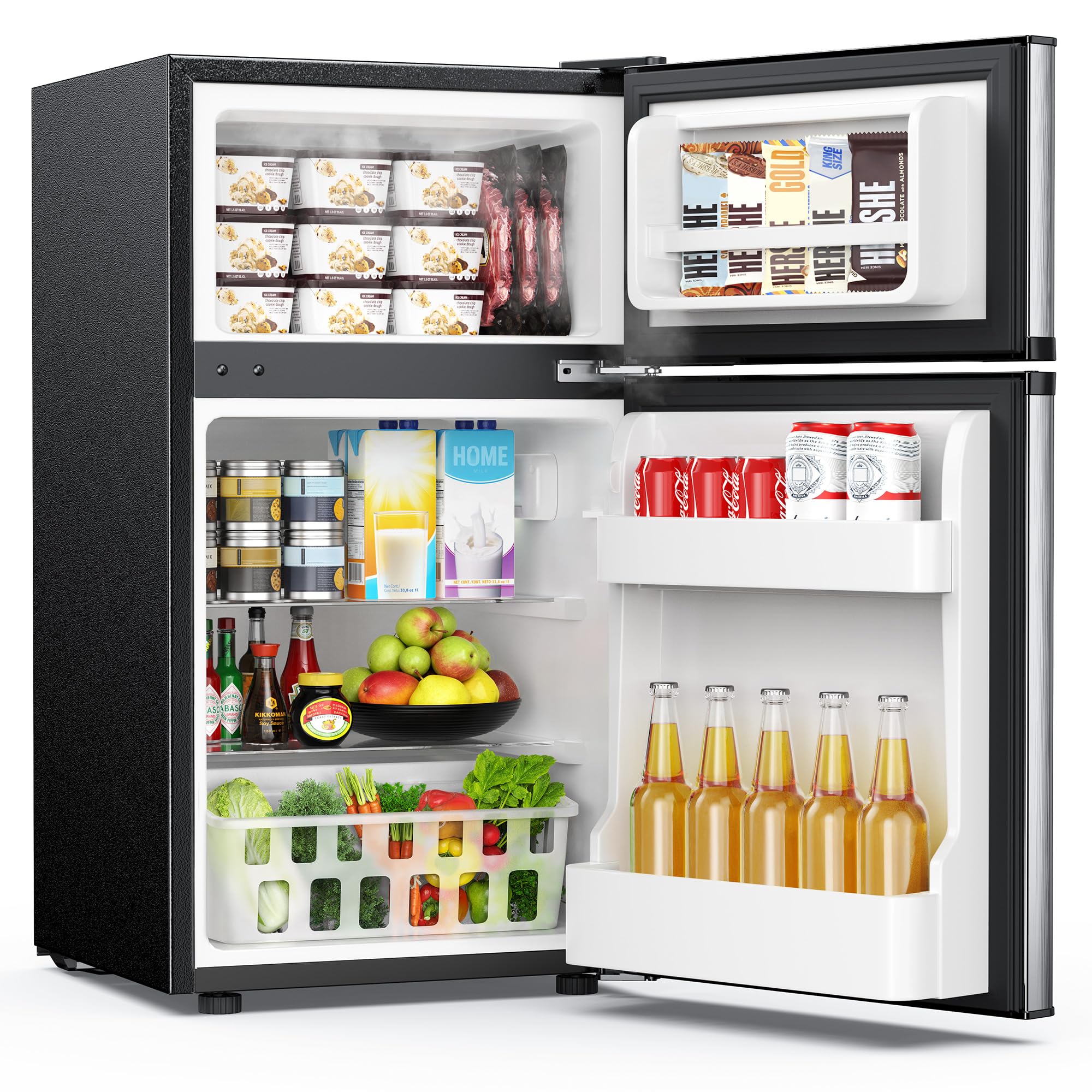 EUHOMY Mini Fridge with Freezer, 3.2 Cu.Ft Mini Refrigerator fridge, 2 door For Bedroom/Dorm/Office/Apartment - Food Sto