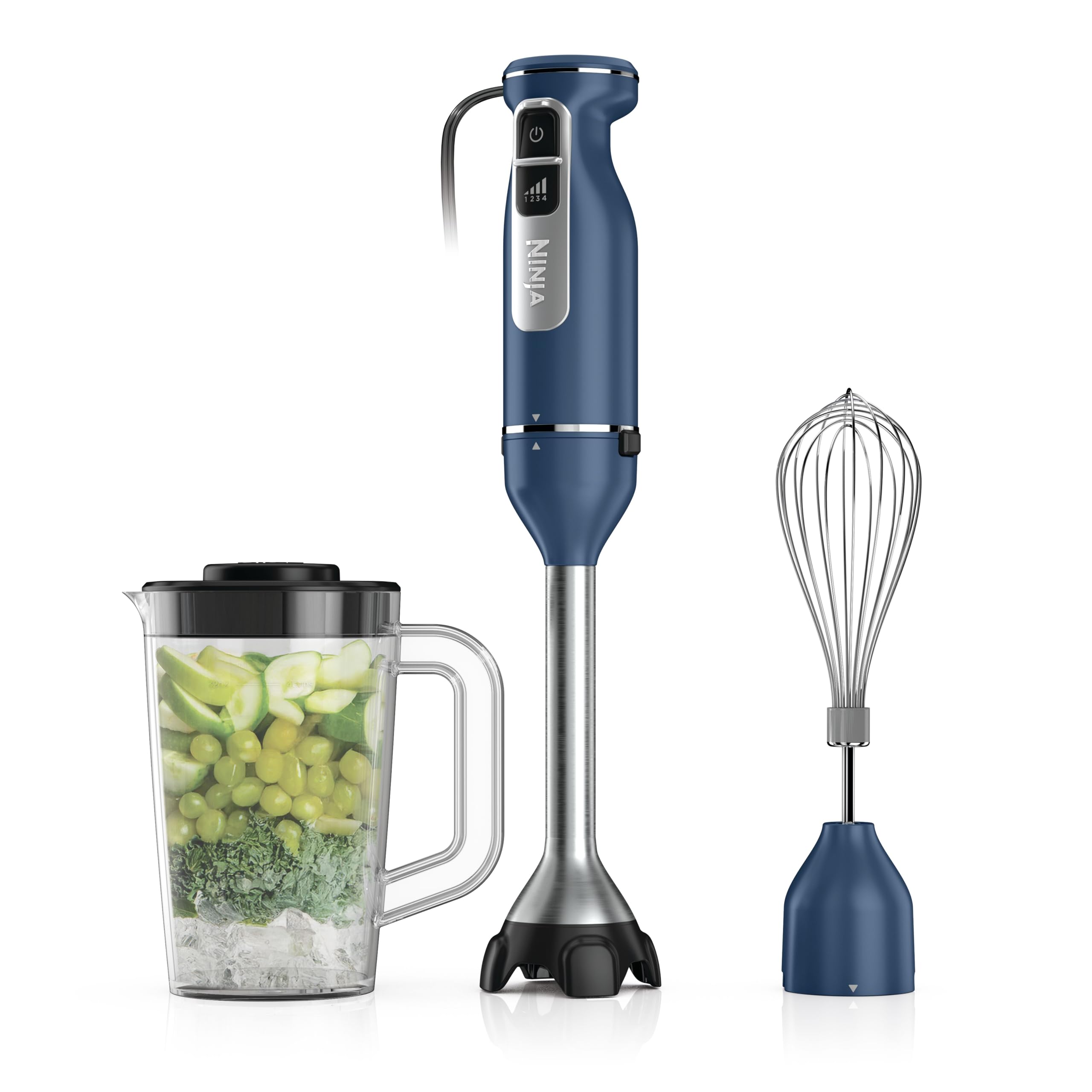 Ninja Immersion Blender and Whisk with Hand Bar, 4 Speed, with SplatterShield and PanProtect, 4-Cup Mixing Container, Di