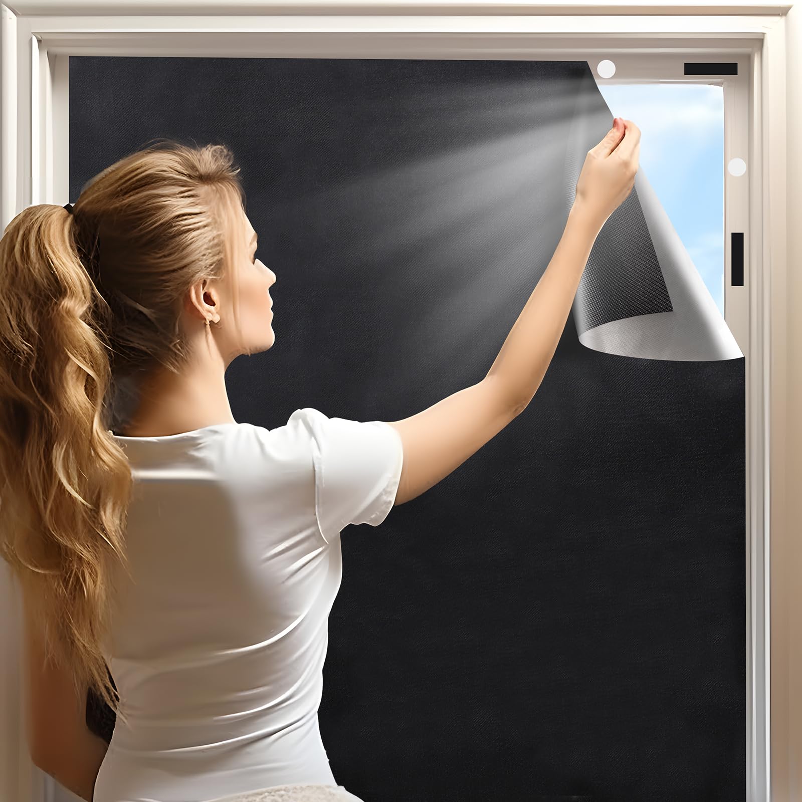 100% Blackout Blind | Portable Blackout Blinds 300X145cm | Blackout Blind Stick On for Windows Fits 