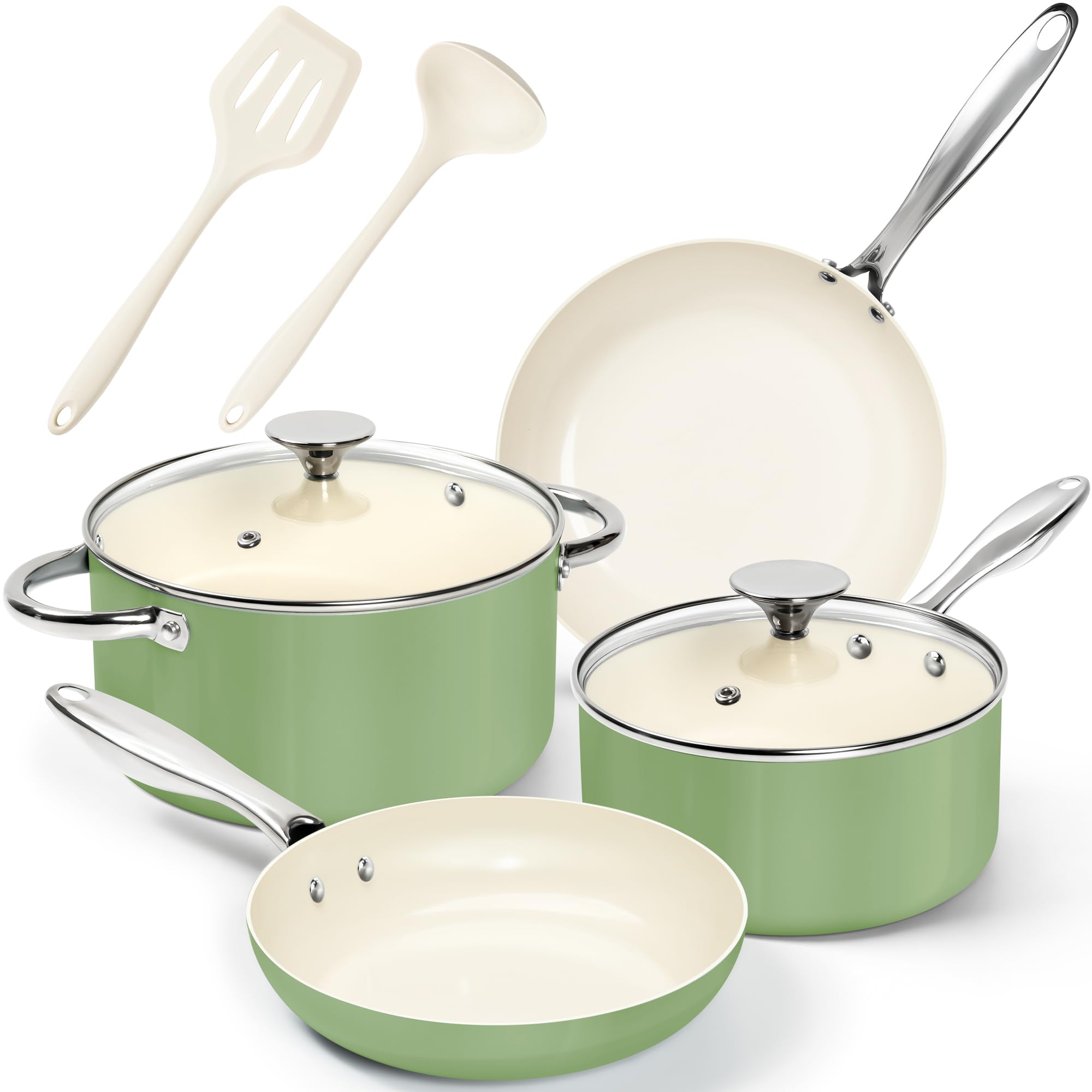MICHELANGELO Ceramic Pots and Pans Set 8pcs - Nonstick Ceramic Cookware Set, 8-Piece Healthy Cooking