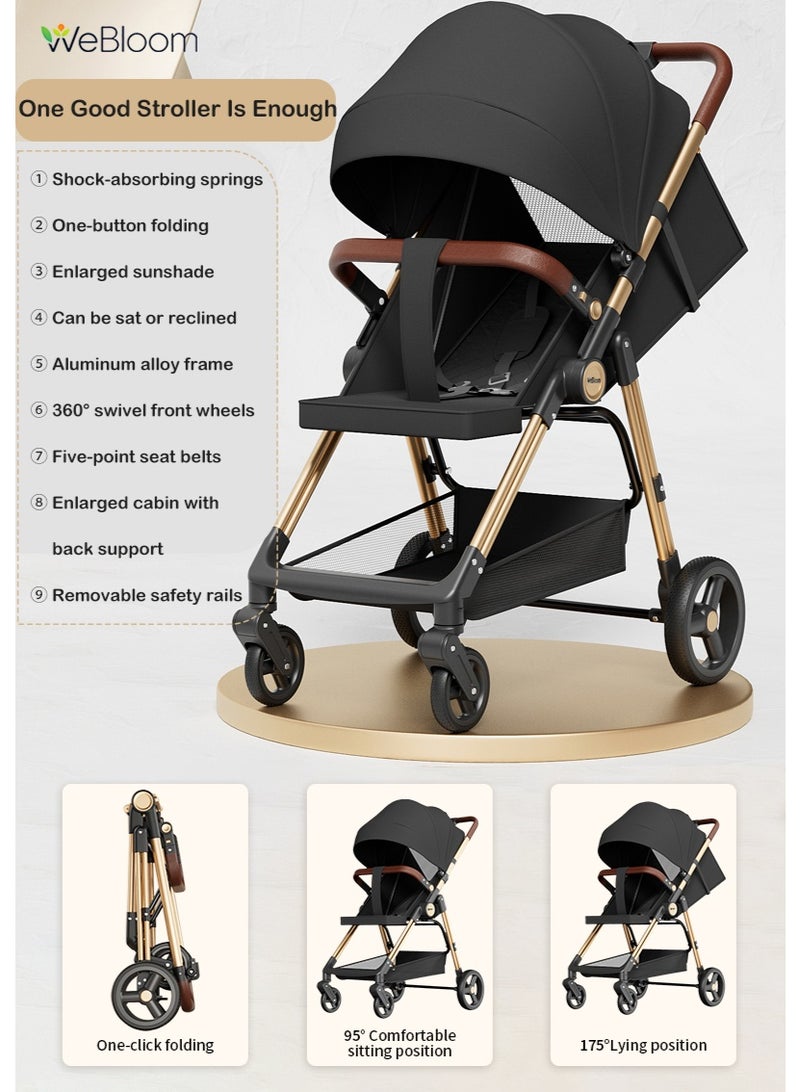 WeBloom 2 In 1 Sit & Lie Down Dual Mode Foldable Baby Stroller|Lightweight Aluminum Frame|Excellent 360° Shock-Absorbing