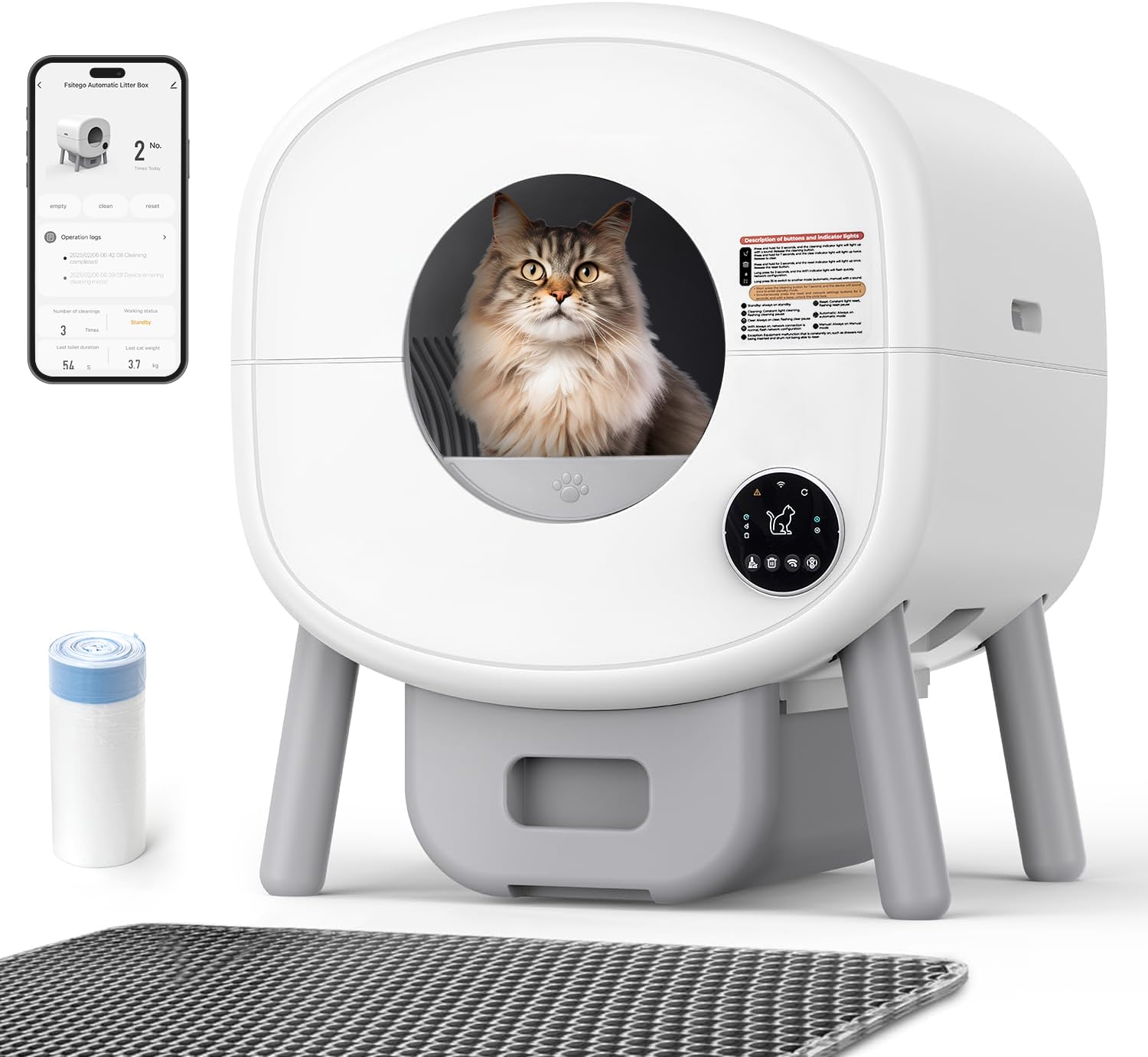 Fsitego Self Cleaning Cat Litter Box: 95L Extra Large Automatic Litter Box for Multiple Cats, Odor-Free, Smart App Contr