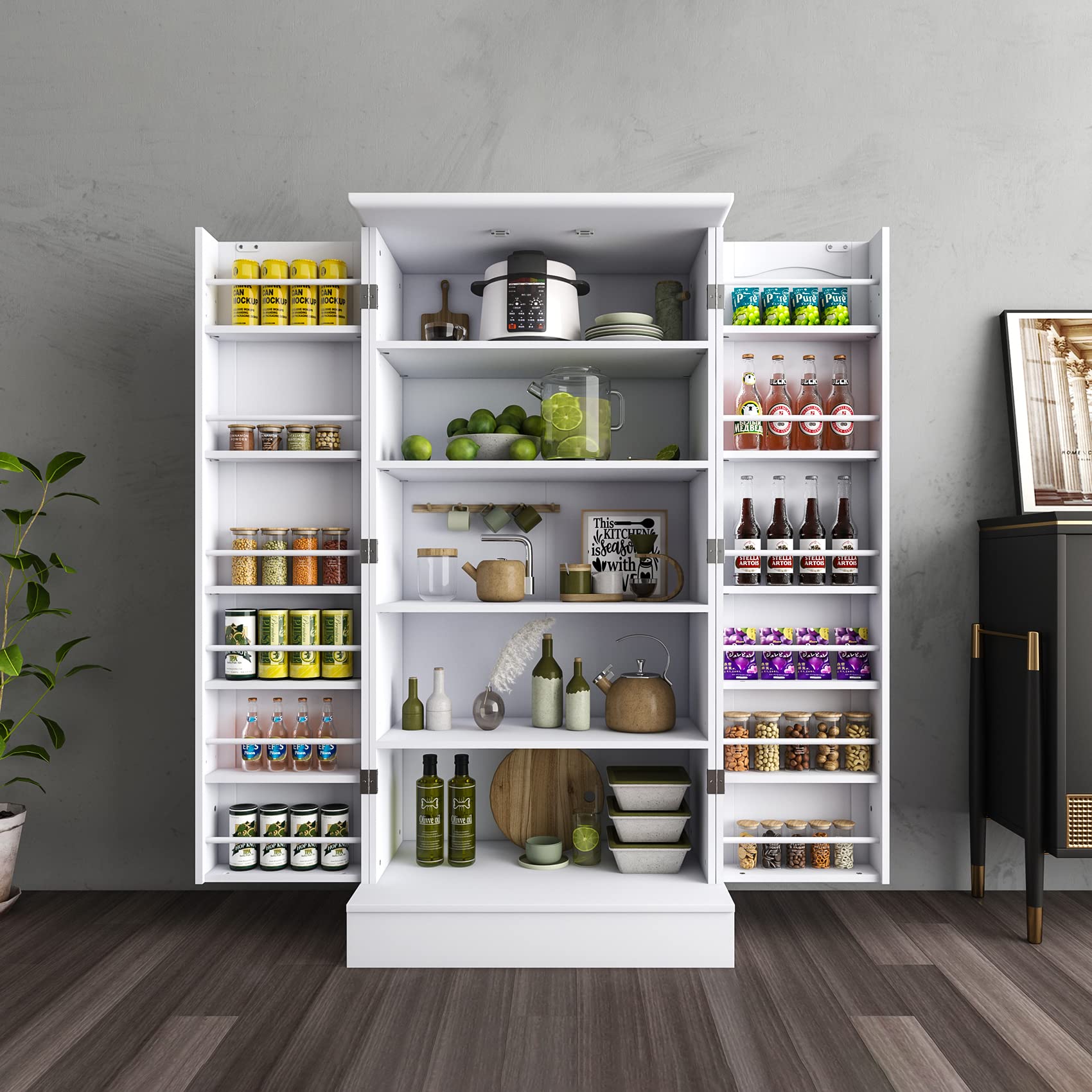 Jehiatek Kitchen Cupboard, 47” Pantry Organizers and Storage, Kitchen Pantry Cabinet White with Doors & Adjustable Shelv