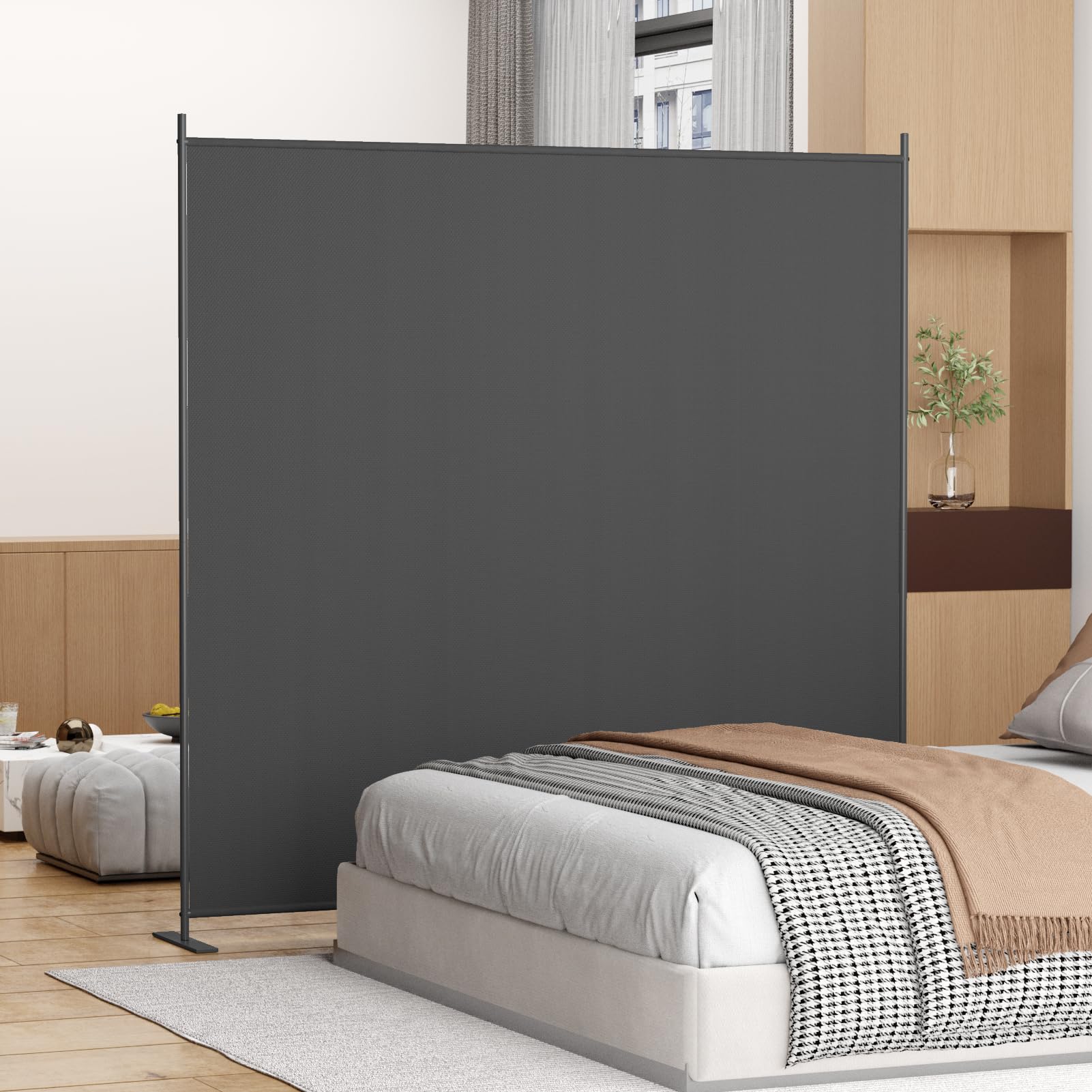 1-Panel 6 ft Tall Indoor Folding Room Divider, Portable Privacy Screen, Freestanding Partition Separator, Temporary Wall