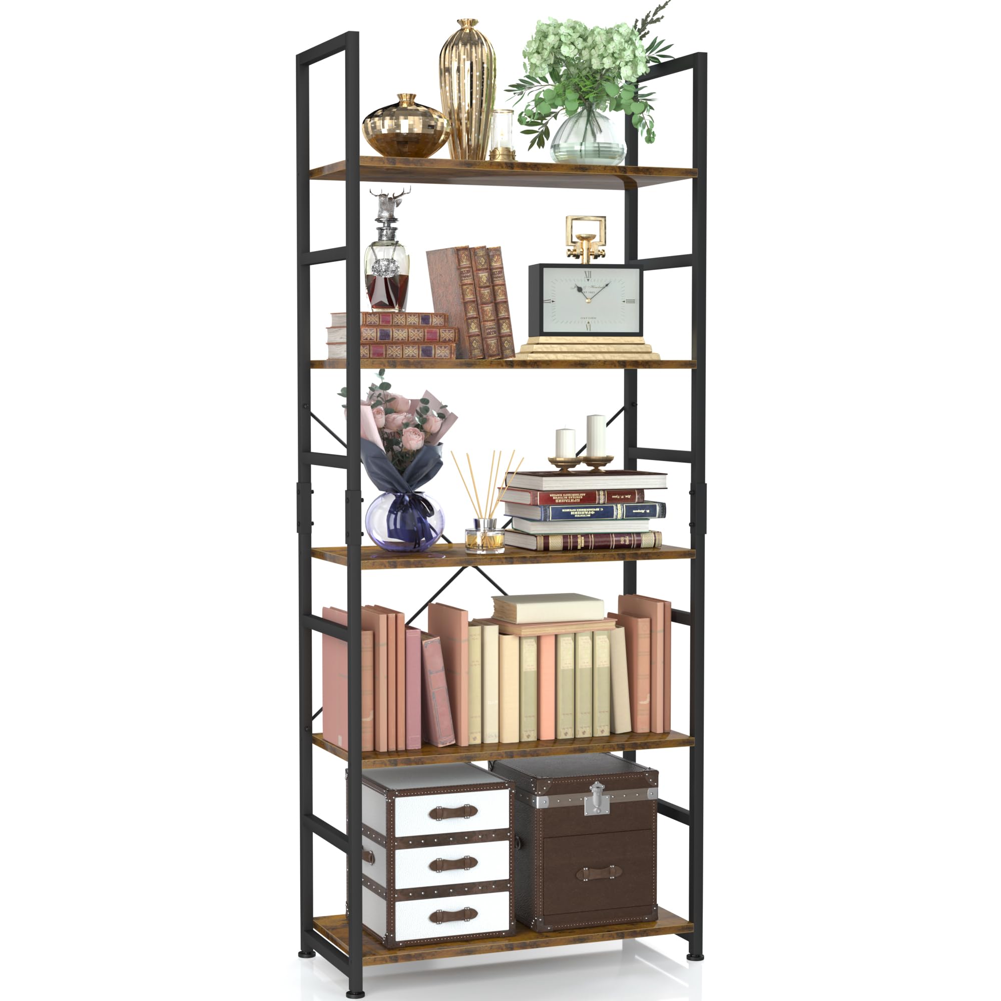 NUMENN 5 Tier Bookshelf, Tall Bookcase Shelf Storage Organizer, Modern Book Shelf for Bedroom, Livin