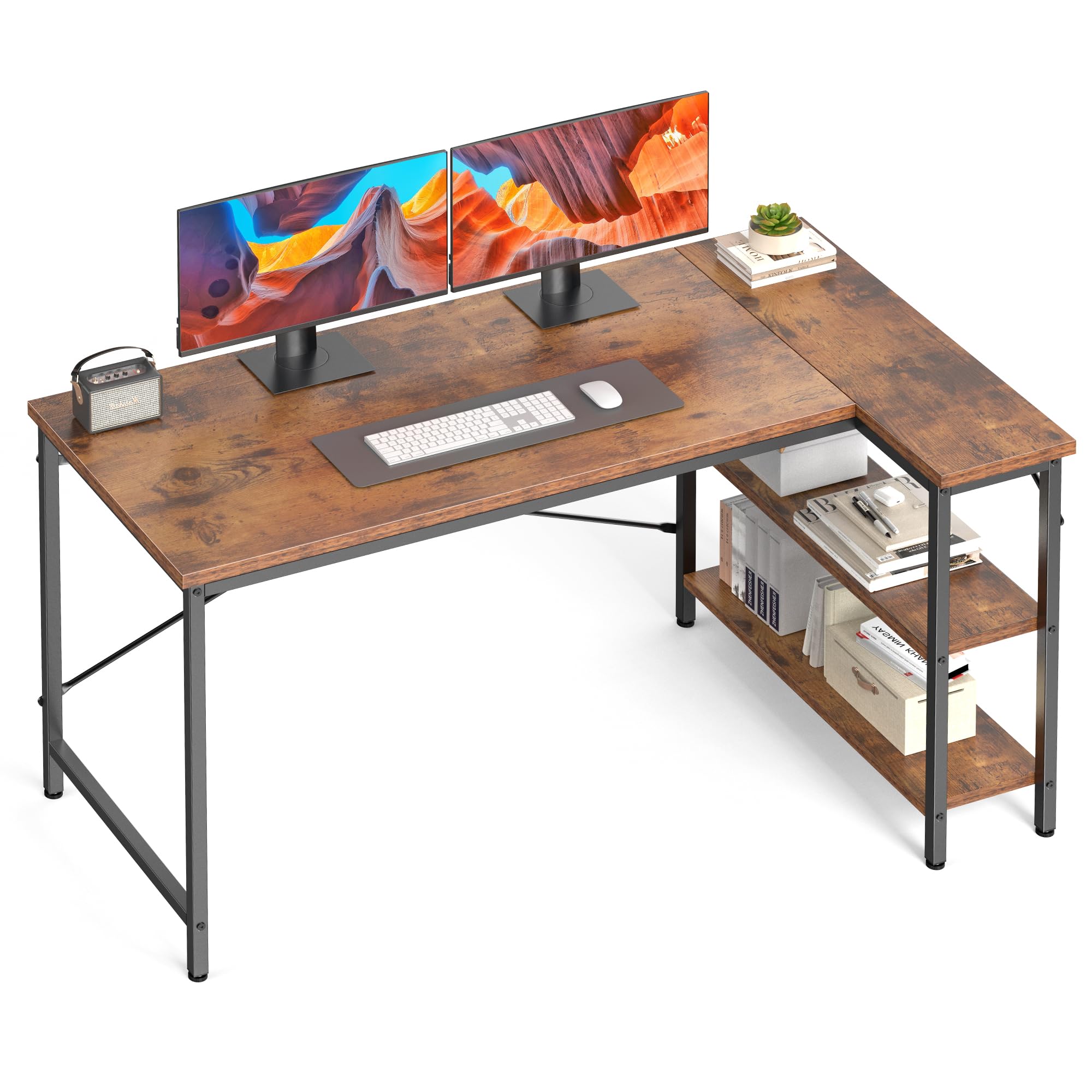 DUMOS L Shaped Desk 55 Inch Computer Desk Gaming Furniture Corner Desks Home Office PC Table with Re