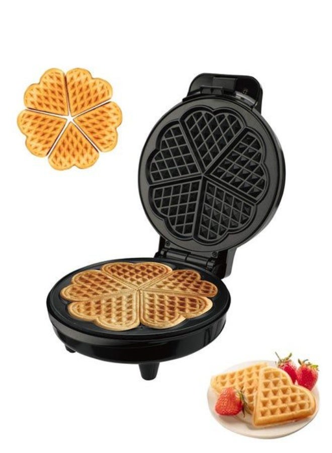 Heart Waffle Maker, 1000W Power, Non-Stick Plates, Adjustable Temperature Control, Silver/Black