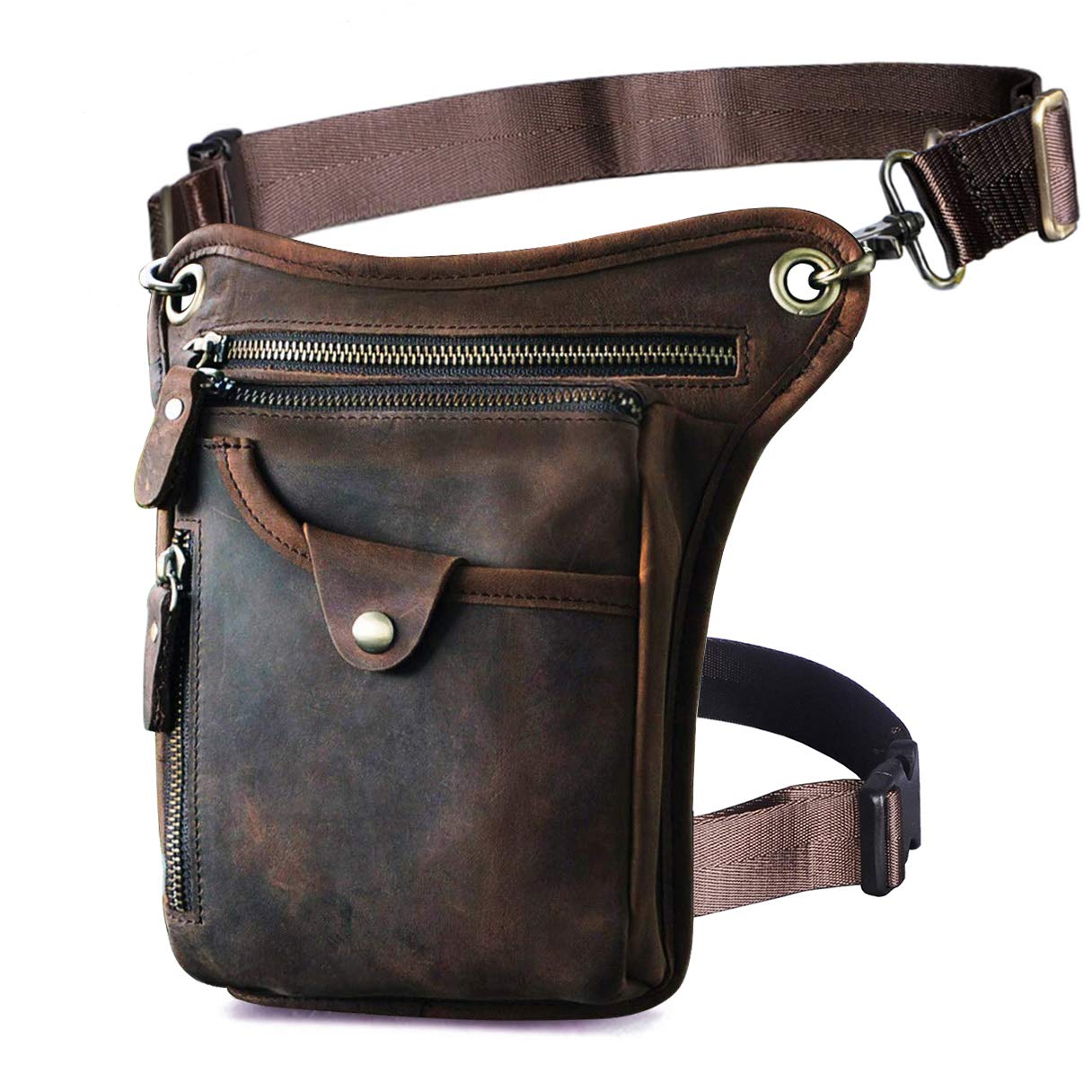 Le'aokuu Mens Genuine Leather Messenger Shoulder Bag Waist Bag Pack Drop Leg Bag Motorcycle 833