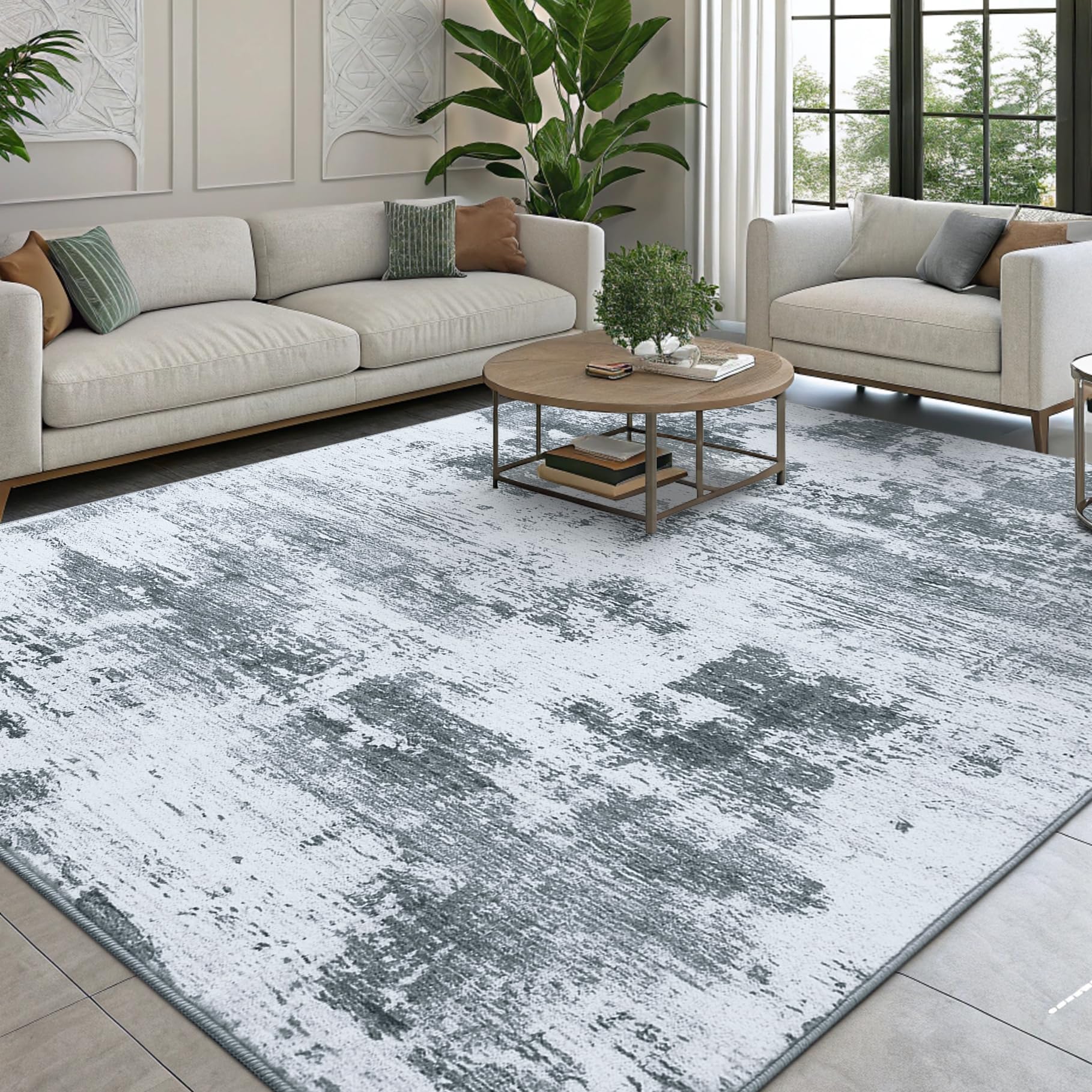 smiry Modern Abstract Area Rugs Living Room 120x160cm, Machine Washable Non-Slip Short Pile Rug, Dur