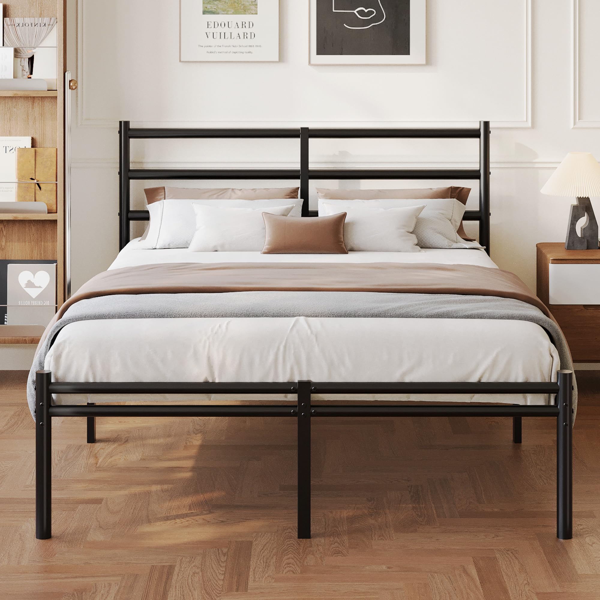 Yicensen King Size Bed Frame with Headboard and Footboard, 5ft Metal Platform Bed Frame with Steel S