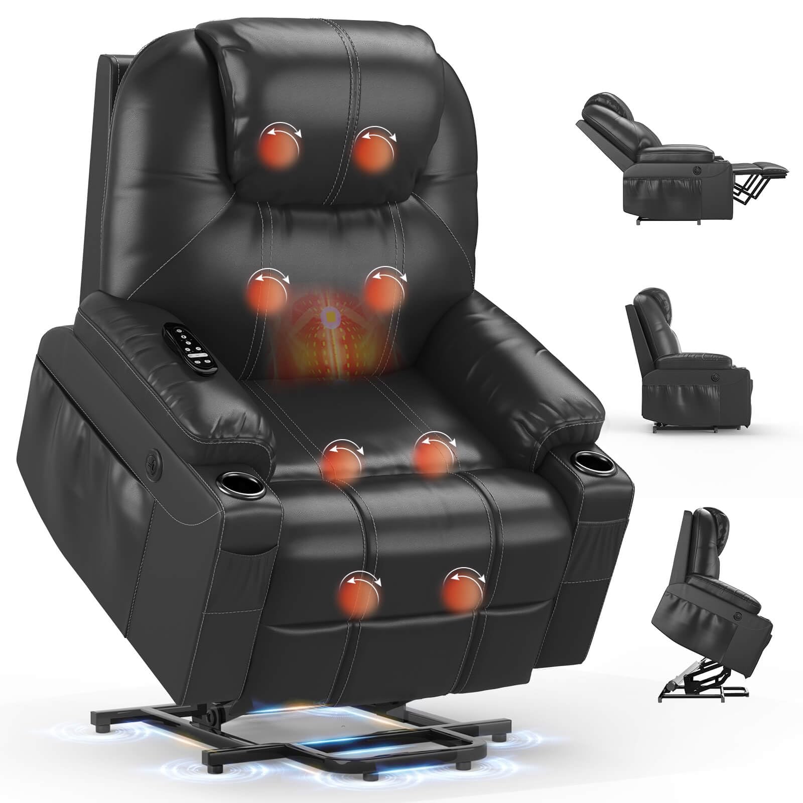 Recliner Armchair Lift Chair For the Elderly, Power Recliner Chair with Massage & Heat, Extended Footrest, Type C+USB Po