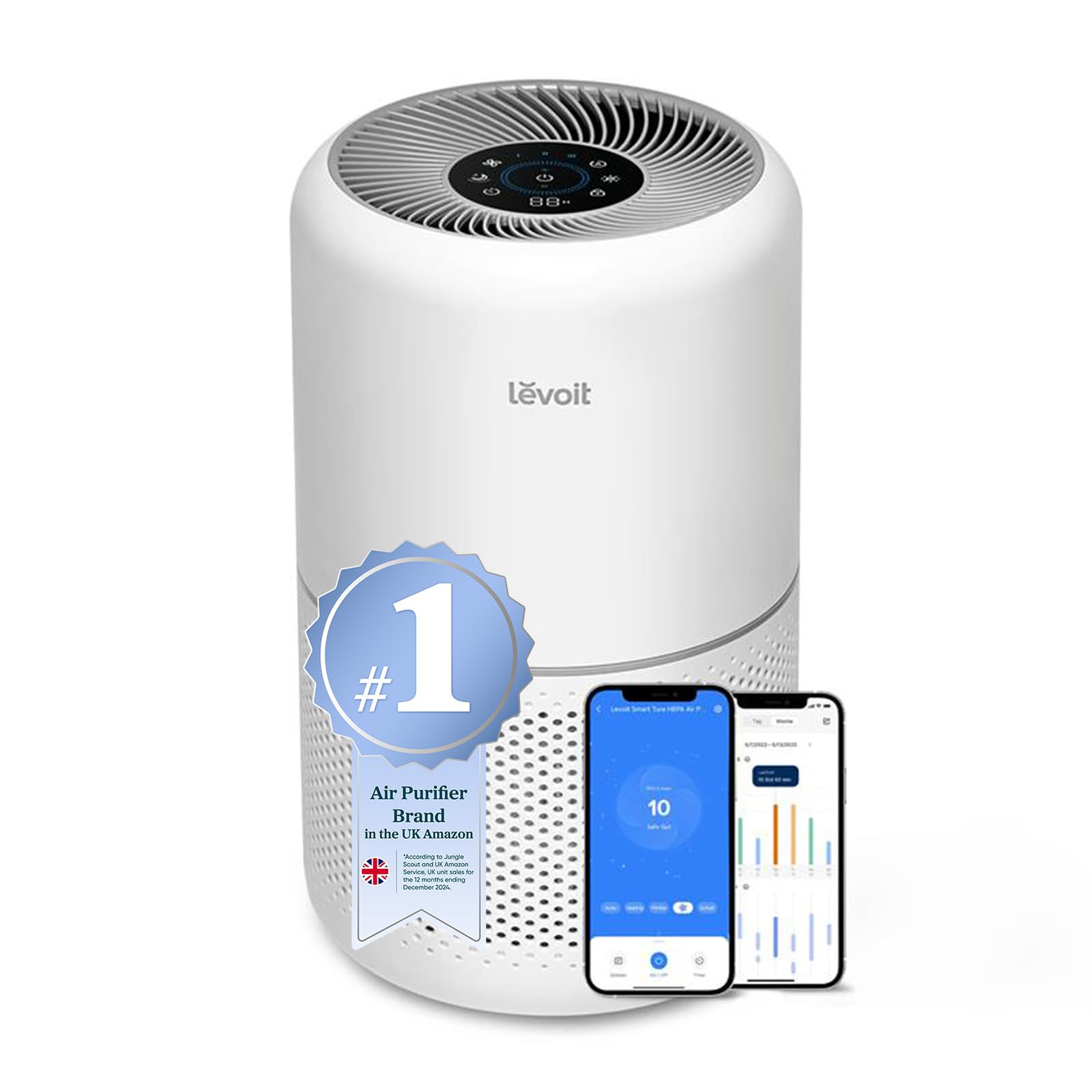 Levoit Smart HEPA Air Purifier for Bedroom Home 108 m², CADR 258 m³/h, Laser Air Quality Sensor with Auto Sleep Mode, Al