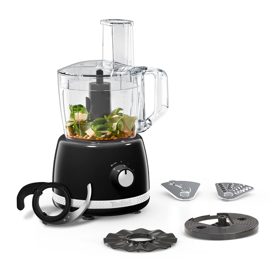 Tefal Black Collection All-In-One Food Processor, 2.4L Bowl, 13 Functions, 2 speeds, 4 Accessories Slicing, Grateing, Ch