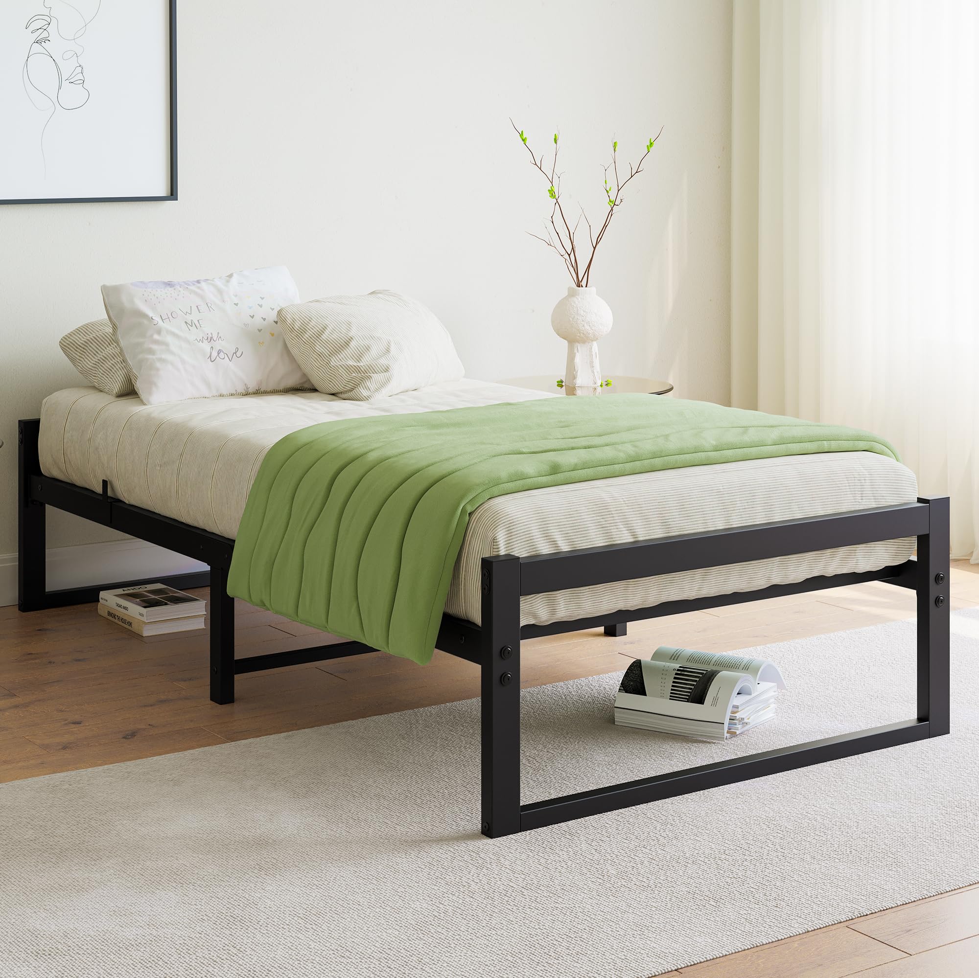 Single Bed Frame,Heavy Duty Metal Platform Bed Frame Single Bed Base with Reinforced Steel Slats,No 