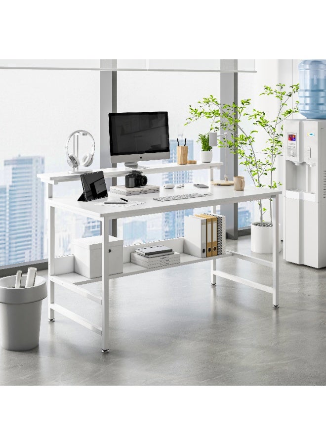 Room&Board Computer Desk with Monitor Stand & Bookshelf,Office Desk with 3-Level Height Adjustable Monitor Rack, Sturdy