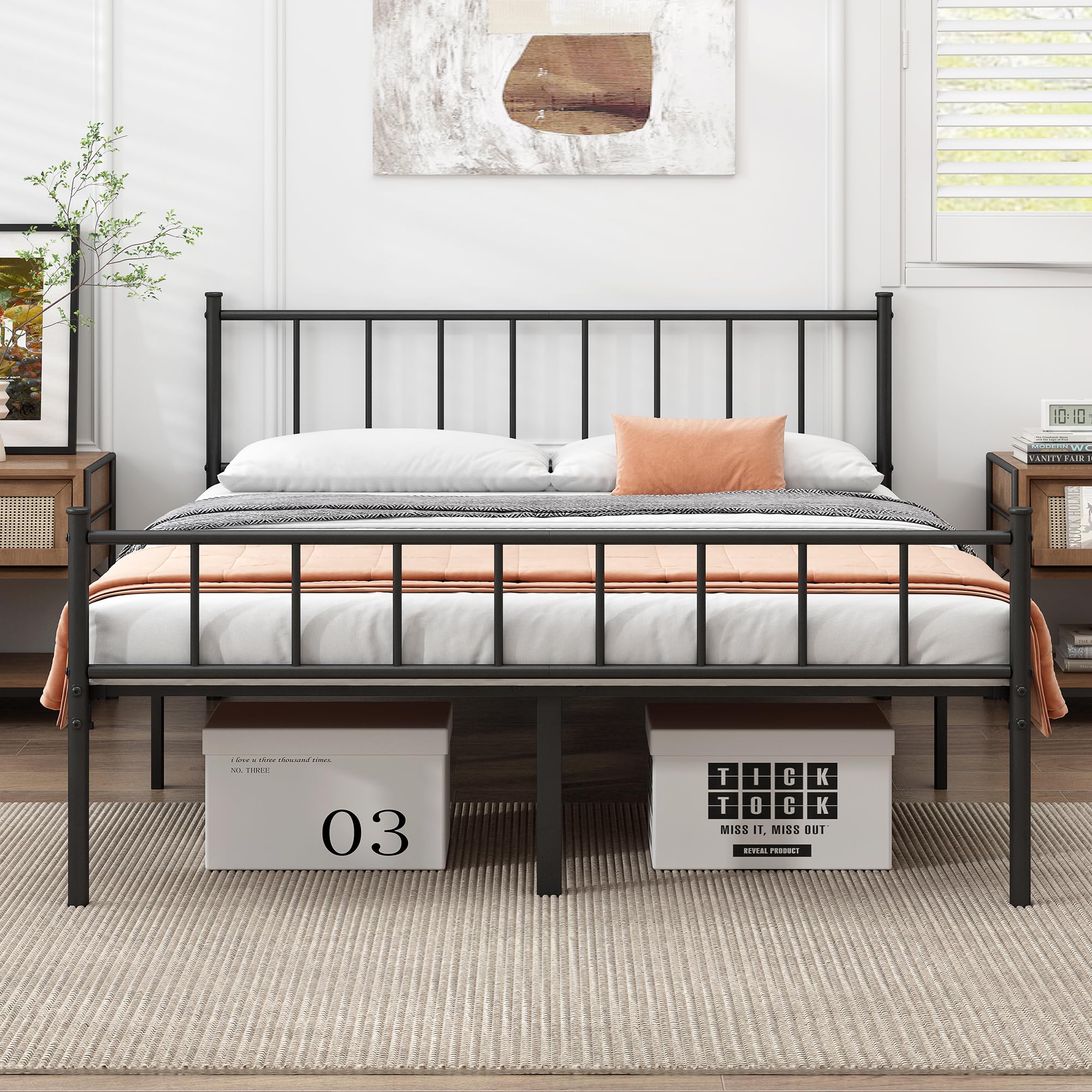 DIIYIV Queen Metal Bed Frame,Steel Slat Support,Noise Free,Easy Assembly | Queen Size Bed,Mattress F