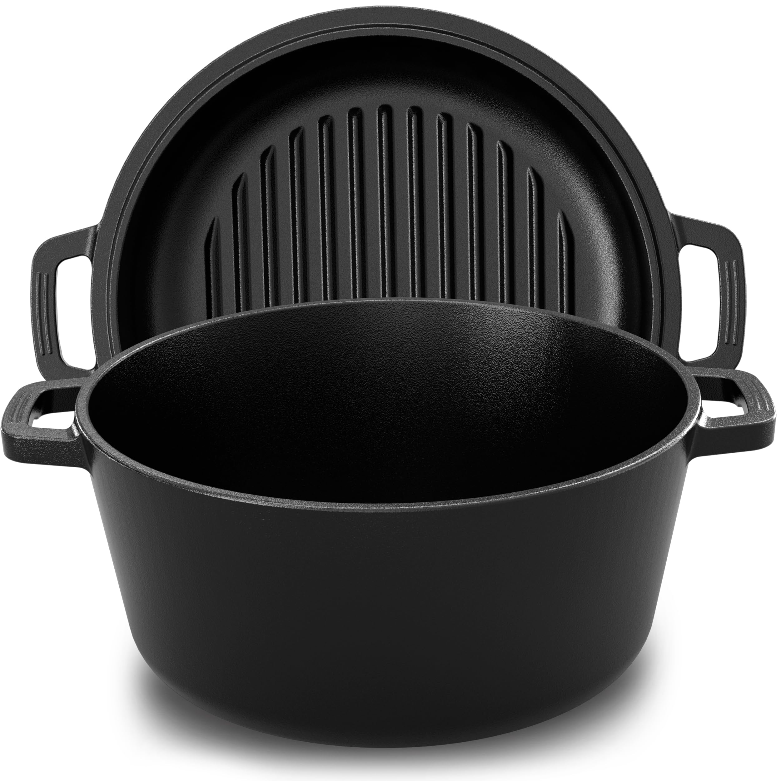 KICHLY Cast Iron Dutch Oven with Dual Purpose Skillet Lid, PFAS Free 5.QT Cast Iron Pot with 10.6 in Griddle Pan, Pre-Se