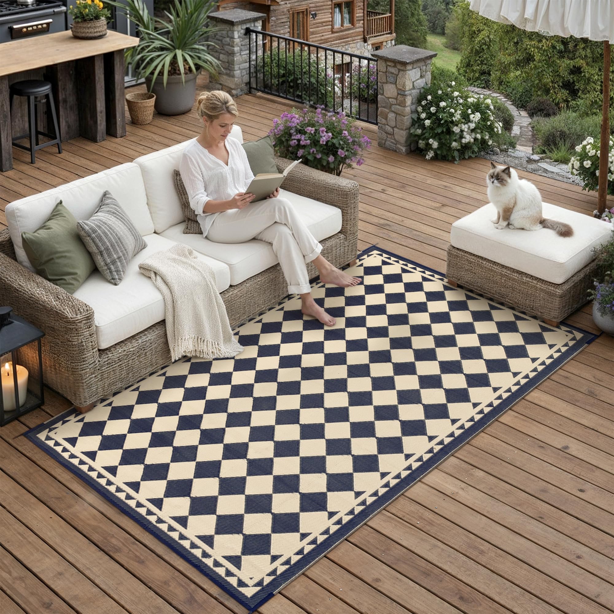 PureCozy Outdoor Rug Garden Rug for Patios Waterproof Reversible Outdoor Carpet Mat,Plastic Straw UV Resistant Area Rugs