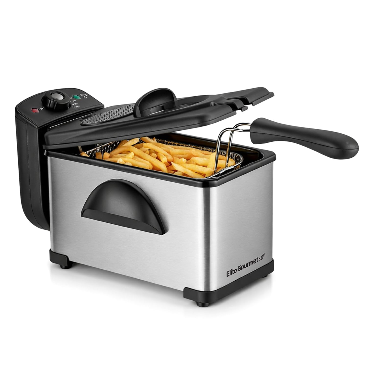 Elite Gourmet EDF2100 Electric Immersion Deep Fryer Removable Basket Adjustable Temperature, Lid with Viewing Window and
