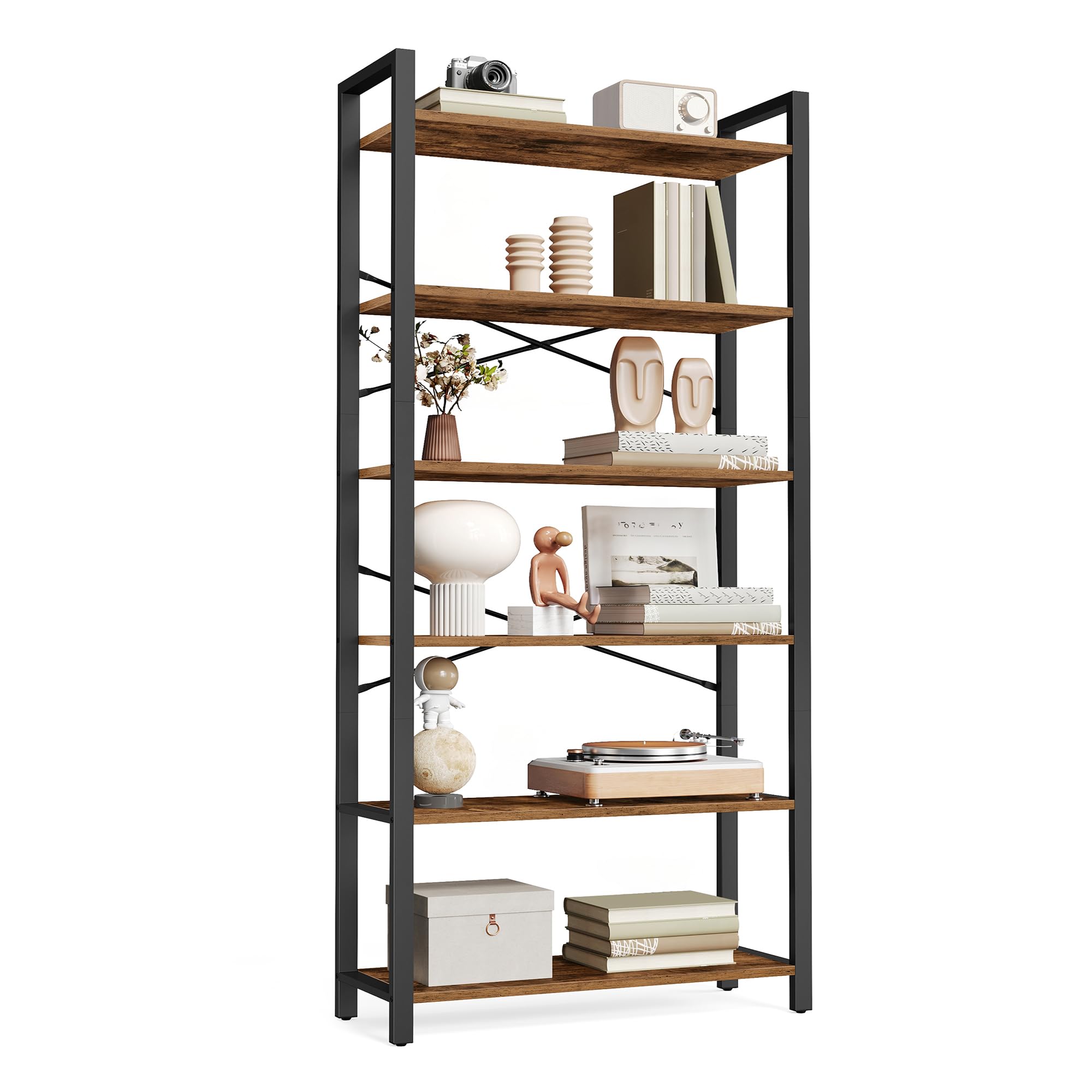VASAGLE 6-Tier Bookshelf, Bookcase with Steel Frame, Book Shelf for Living Room, Home Office, Study,