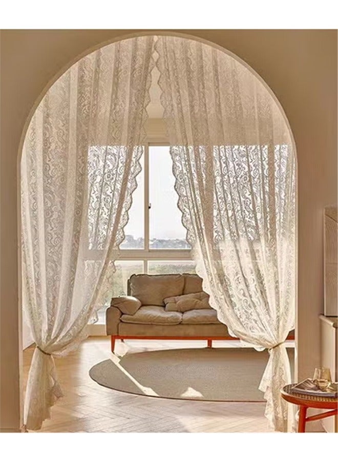 DUNISO 2 Pieces of Sheer Curtains, polyester fiber lace gauze curtains, lightweight, breathable , suitable for living ro