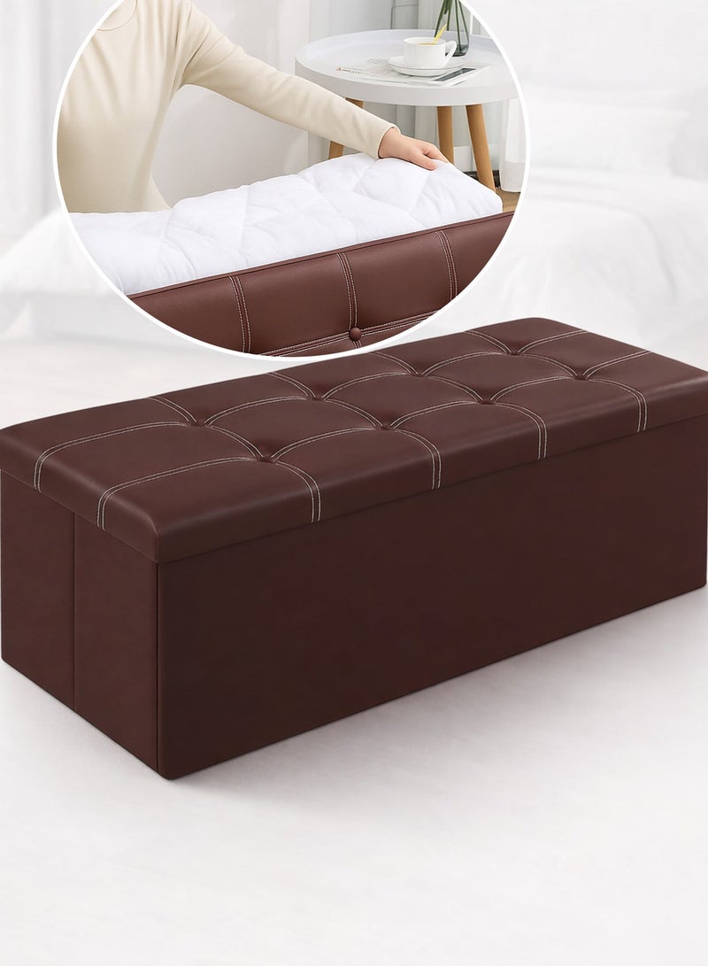 DBLEW Folding Storage Ottoman Bench with Padded Faux Leather Seat, Large 160L Rectangular Storage Box, Shoe Changing Sto