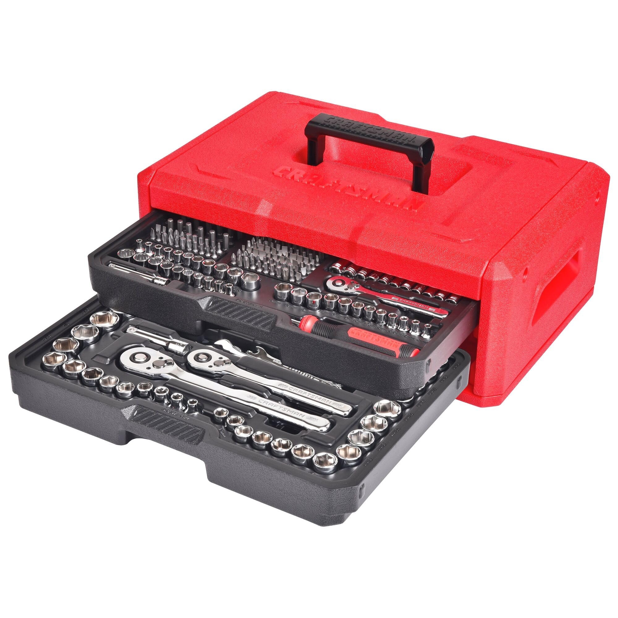 CRAFTSMAN Mechanics Tool Set, 256-Piece Hand Tool and Socket Set with 72-tooth Low Profile Ratchet and 2-Drawer Tool Box