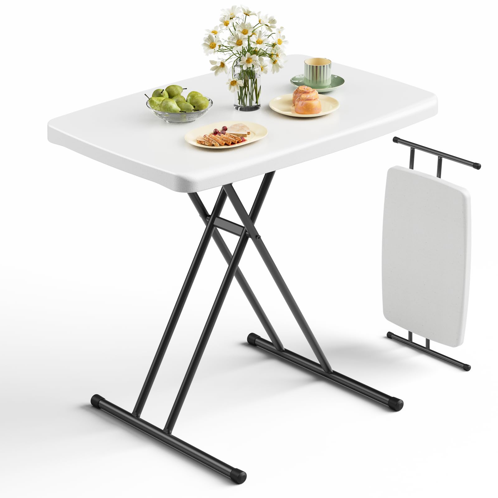 Folding Table 30 Inch - Small Desk Adjustable Height TV Tray for Laptop, Couch, Camping - Heavy Duty Utility Foldable Ta