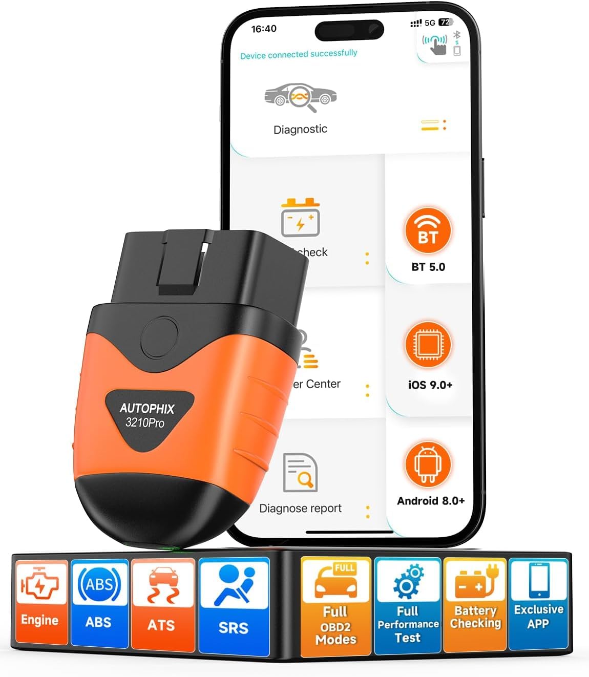 AUTOPHIX Bluetooth OBD2 Scanner, 3210 PRO Car Scan Tool Check Engine ABS SRS Transmission Wireless Code Reader Auto Car