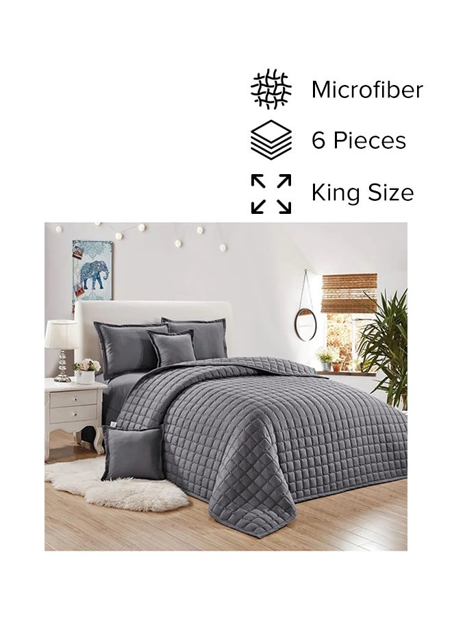 Moon 6-Piece Quilted Compressed Comforter Set King Size microfiber Grey