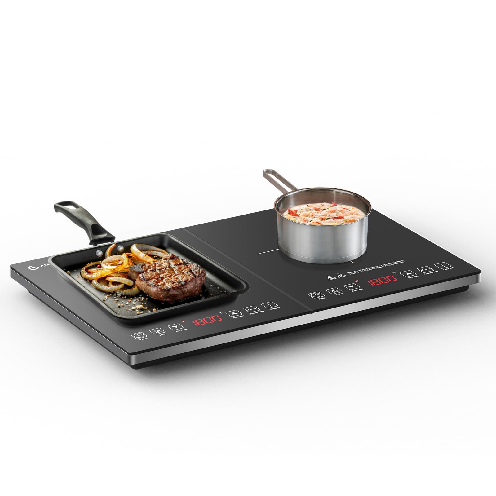 AMZCHEF Double Induction Hob, Portable Induction Cooker with Ultra-Thin Body, Independent Control, 1