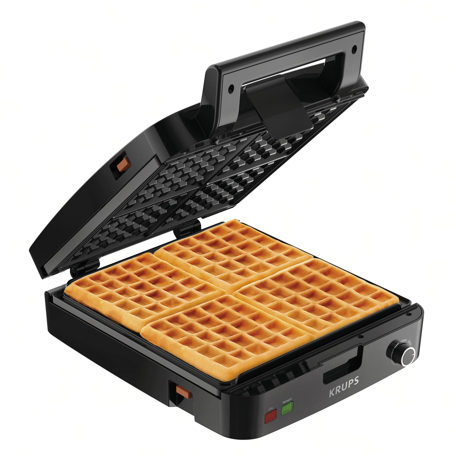 KRUPS 4-Slice Belgian Waffle Maker: Stainless Steel, 5 Browning Levels, Audible Ready Beep, Removable Plates, 1200W, Sil