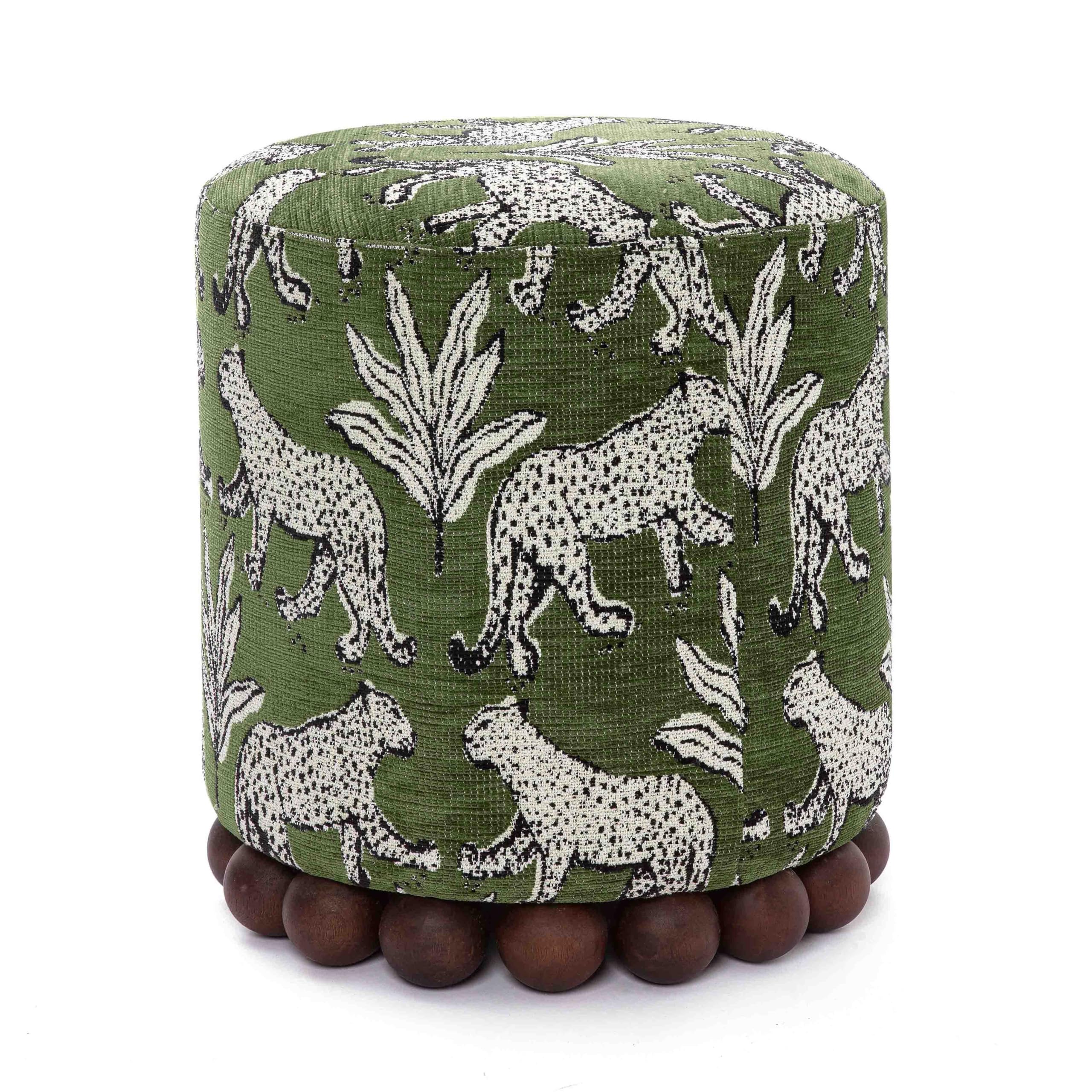 Tov Furniture Dex Olive Green Leopard Jacquard Ottoman