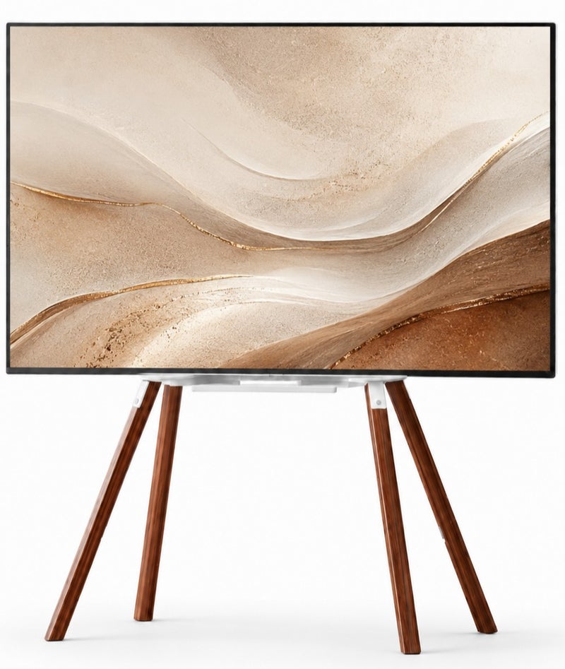 ACPLAY Easel Tripod TV Floor Stand for 32-70 Inch TVs, Real Wood Walnut Legs, Height Adjustable TV Stand with Mount, VES