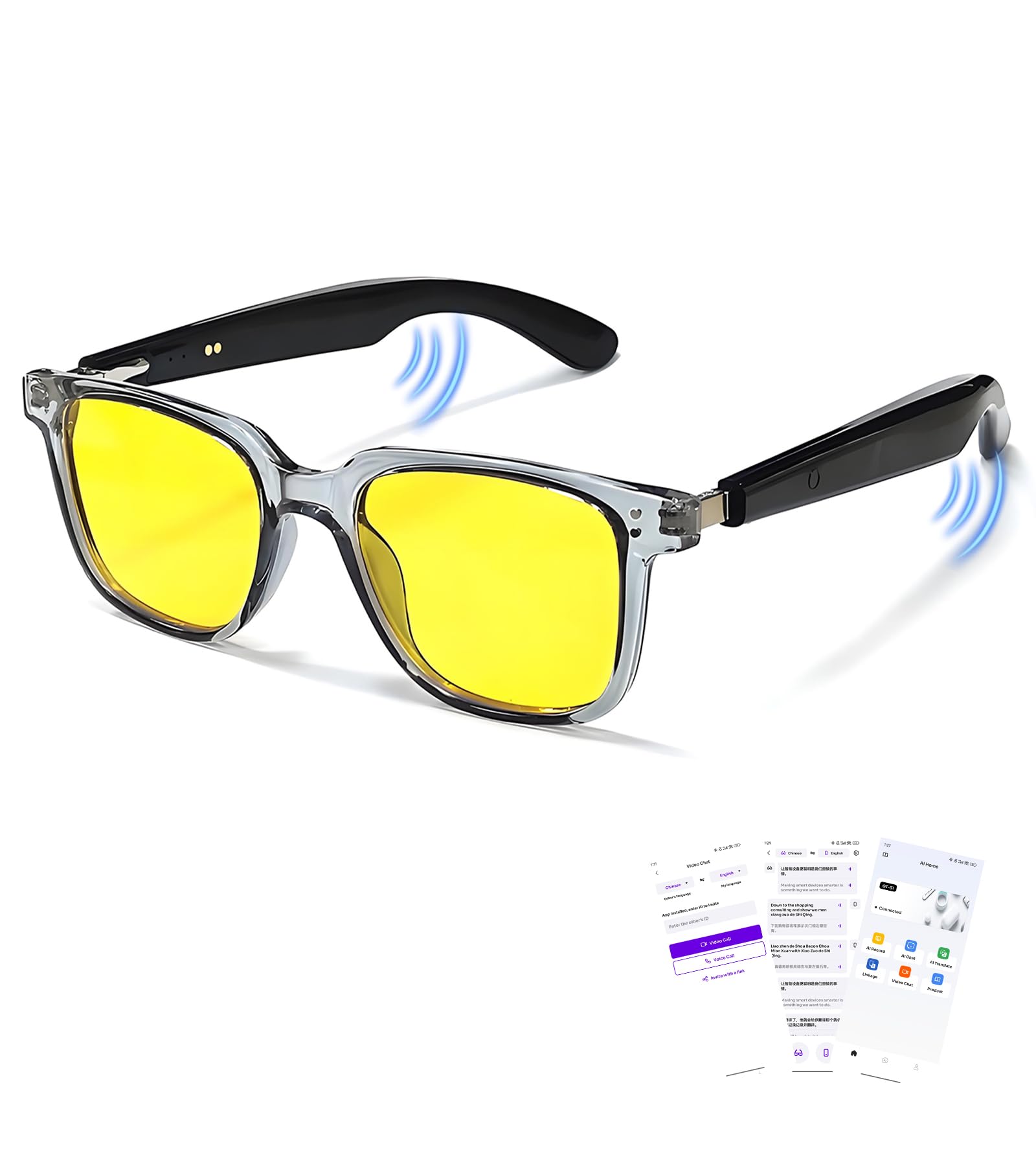 AI Translation Smart Glasses with Chat GPT&Night Vision Enhancement,Bluetooth 5.4 Glasses with 100 Languages,Blue Light 