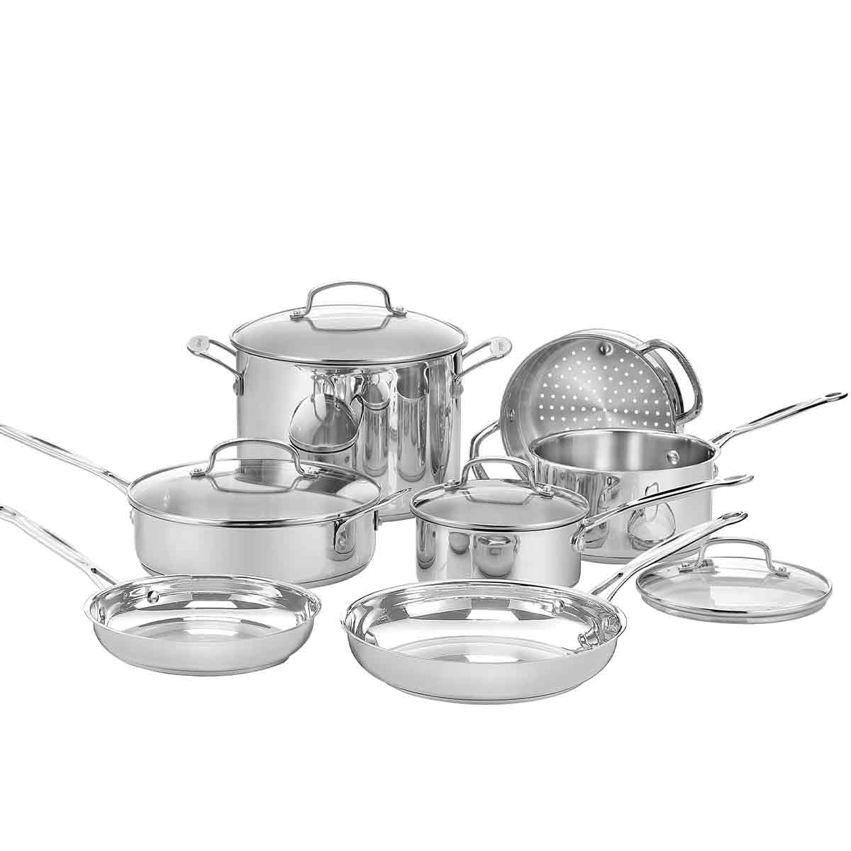 Cuisinart® Chef’s Classic™ Stainless Steel Cookware Set | 11-piece: Saucepans, Frying Pans, Stockpot, Steamer | Inductio